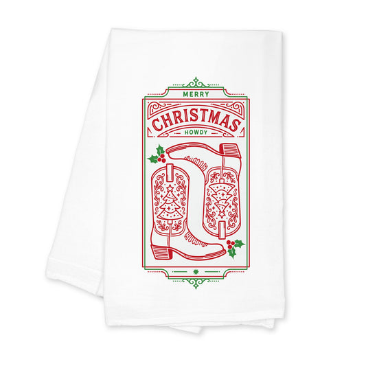 Cotton Tea Towel White-Western Christmas -0