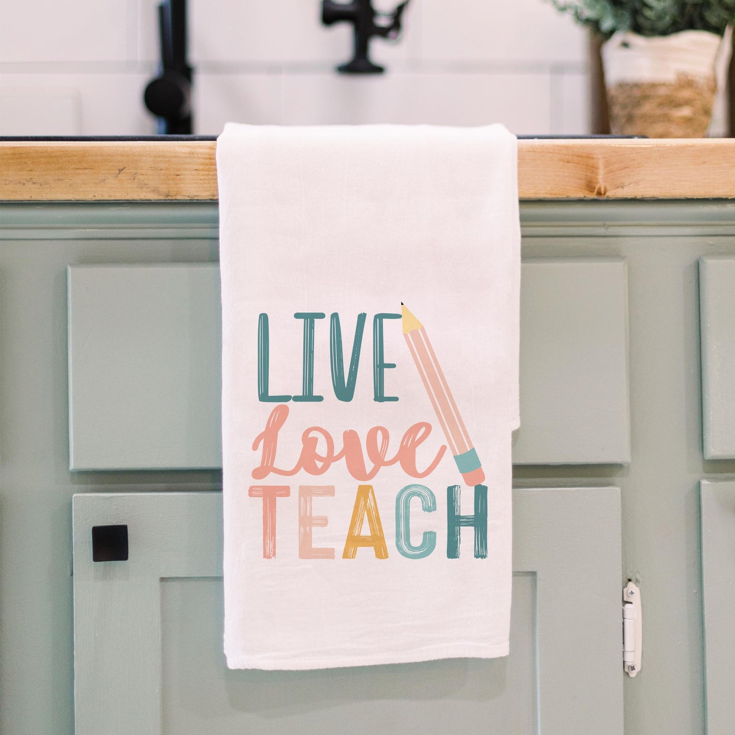 Cotton Tea Towel White-Live Love Teach