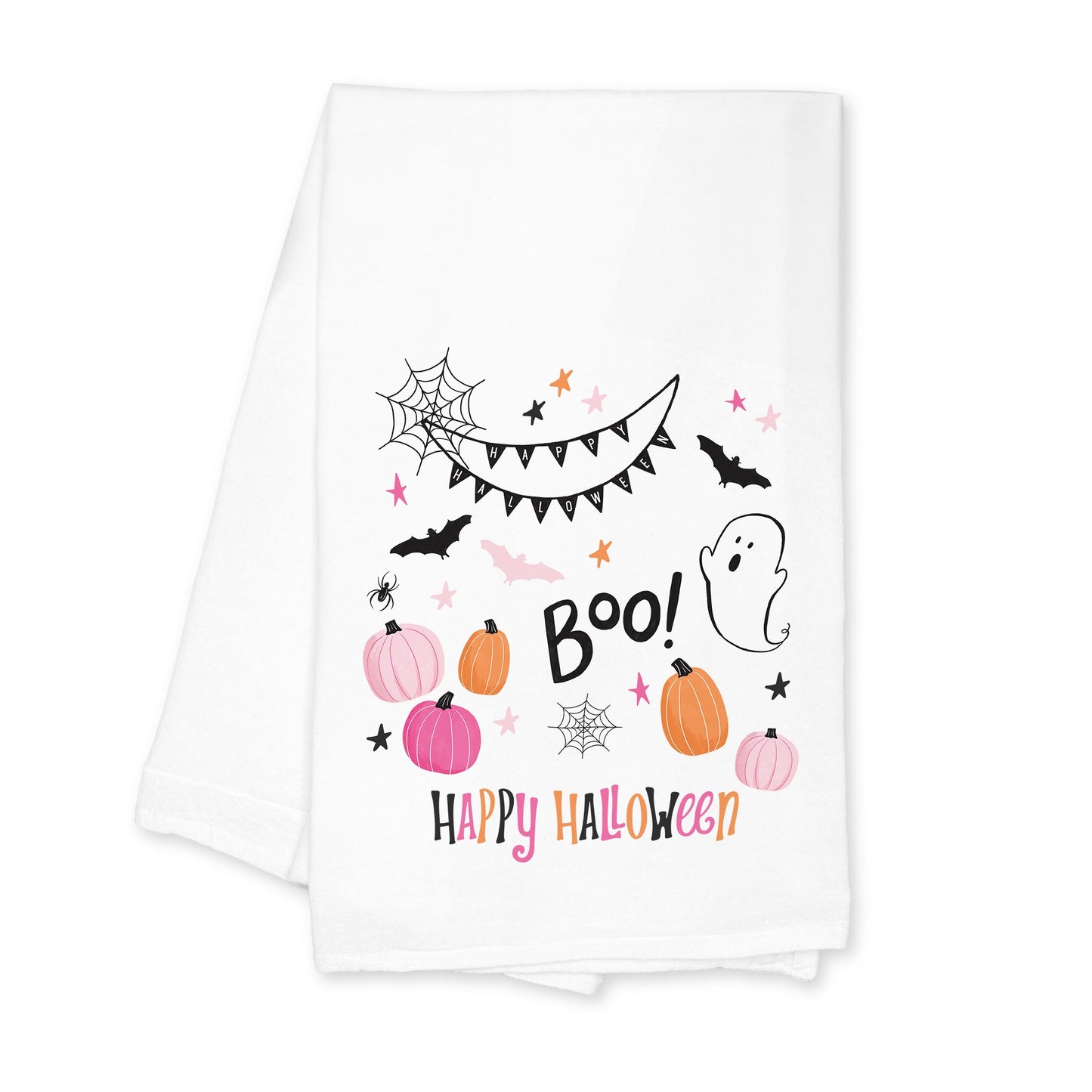 Cotton Tea Towel White-Happy Ghost Happy Halloween