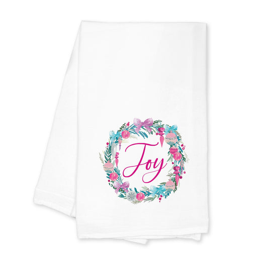 Cotton Tea Towel White-Watercolor Sugar Plum Joy Wreath -0