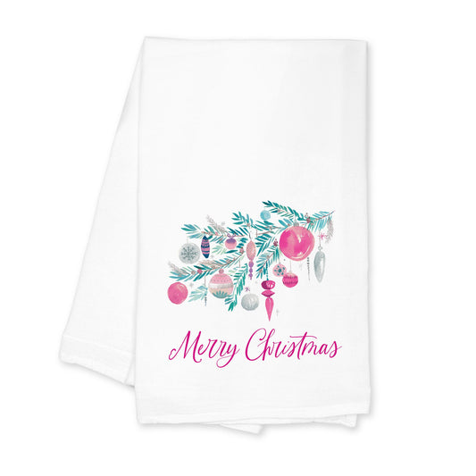 Cotton Tea Towel White-Watercolor Sugar Plum Merry Christmas -0