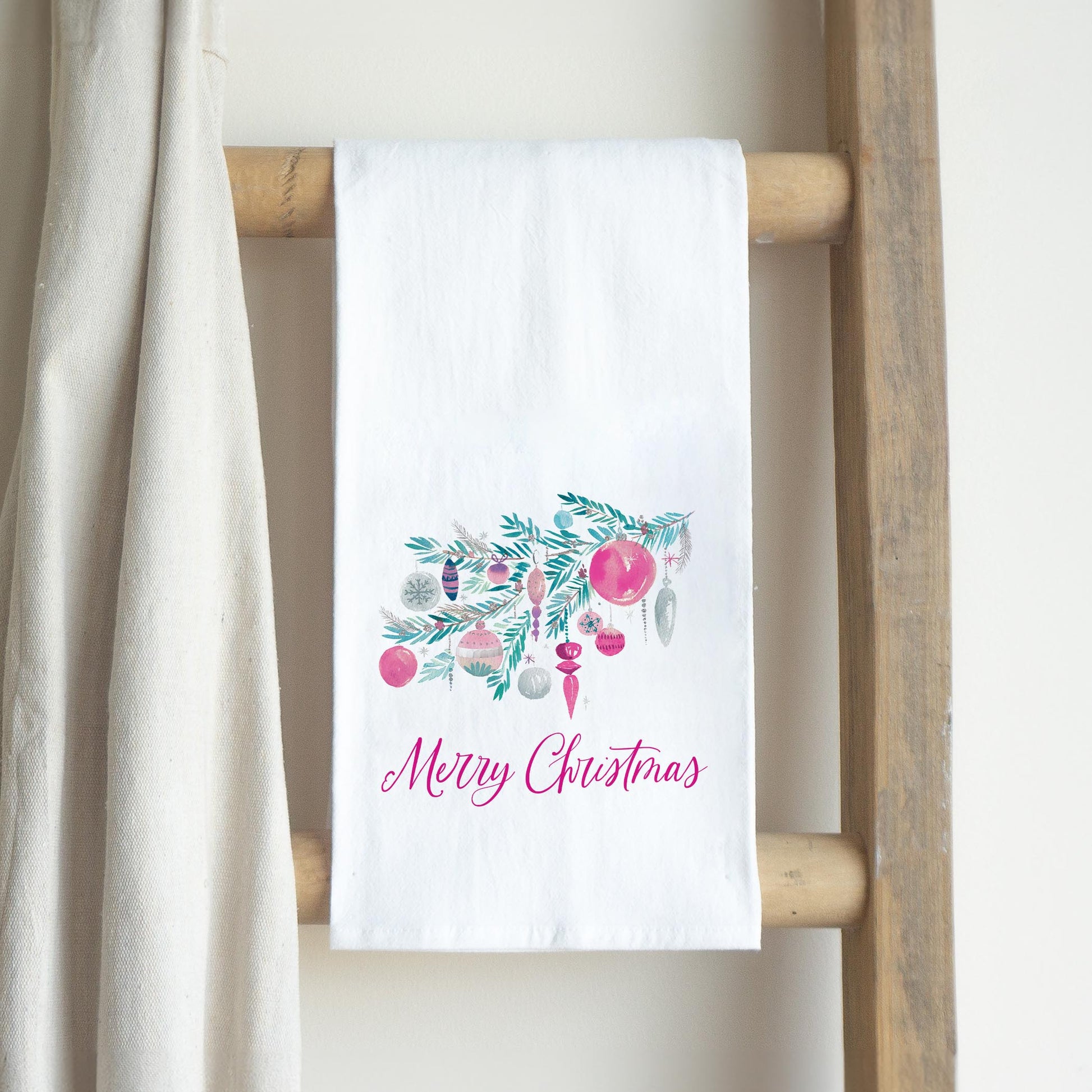 Cotton Tea Towel White-Watercolor Sugar Plum Merry Christmas -2