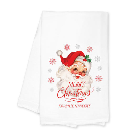 Cotton Tea Towel White-Classic Santa City & State