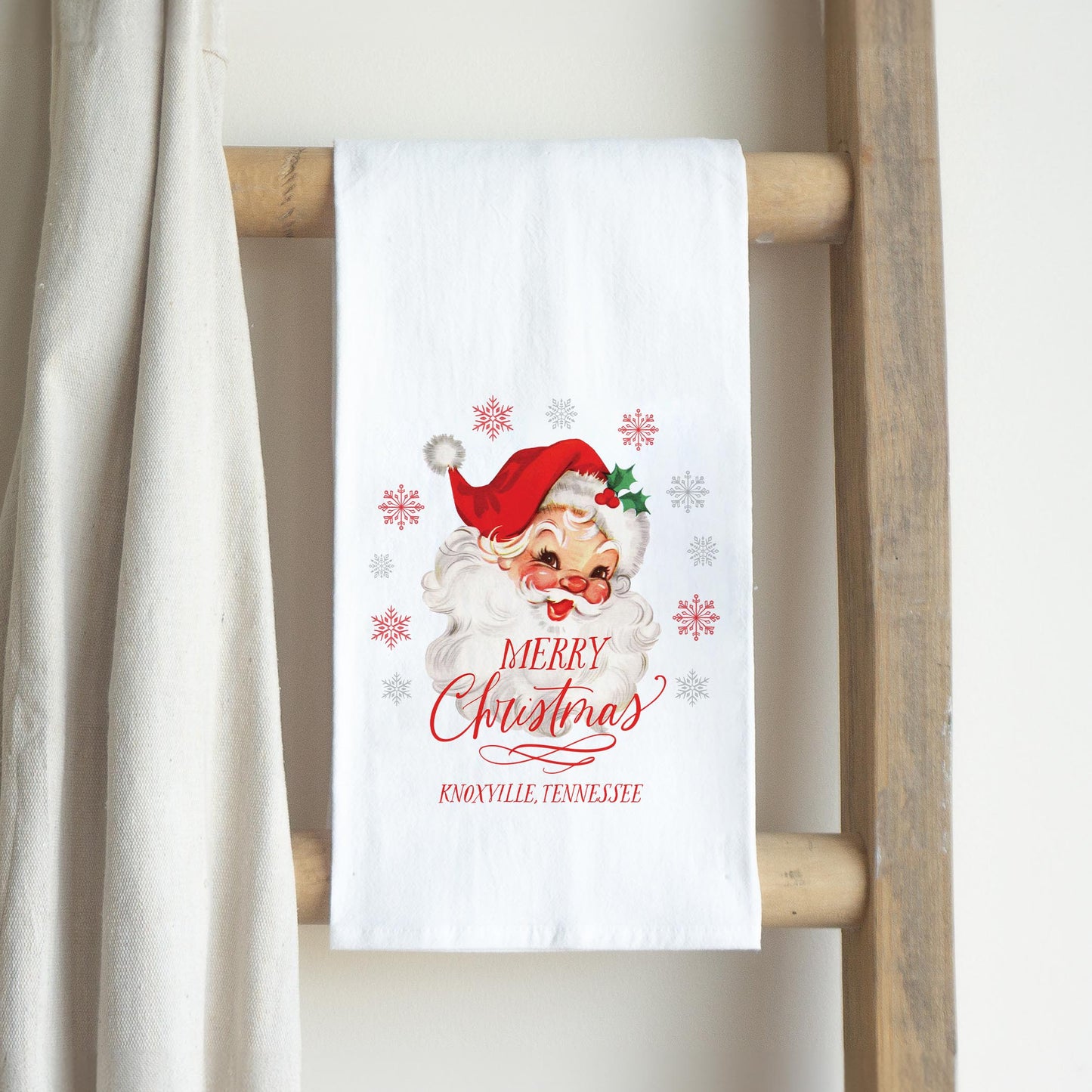 Cotton Tea Towel White-Classic Santa City & State