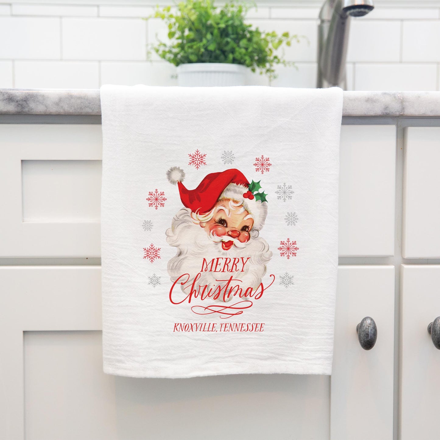 Cotton Tea Towel White-Classic Santa City & State