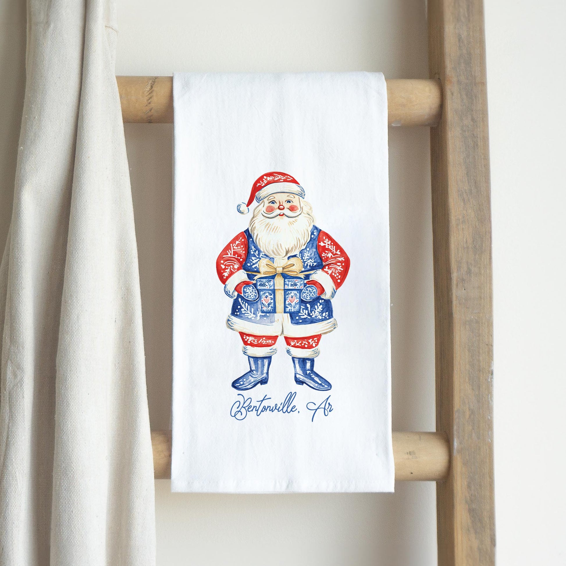Cotton Tea Towel White-Love+Local Blue Noel - A Grand Millennial Christmas -2