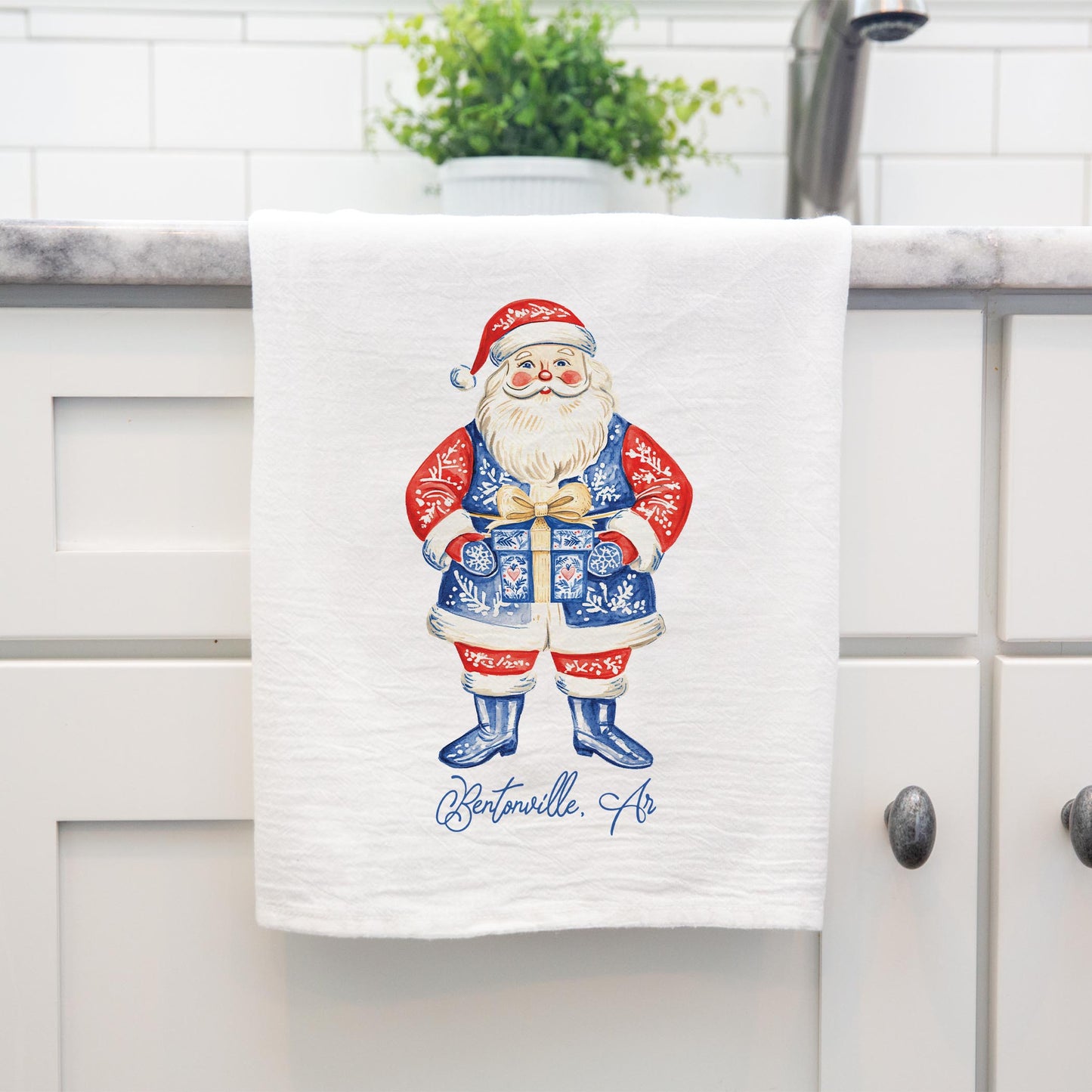 Cotton Tea Towel White-Love+Local Blue Noel - A Grand Millennial Christmas -3