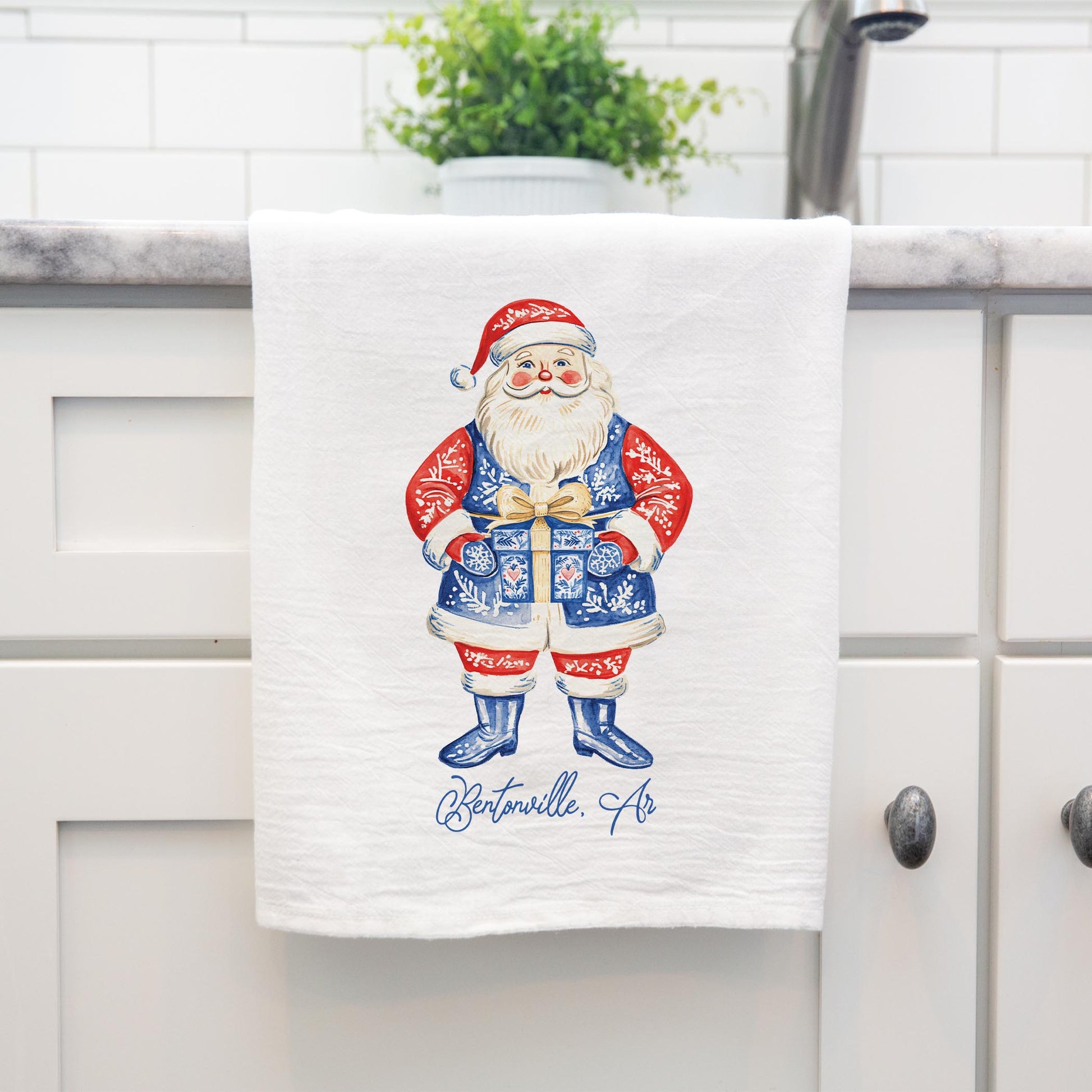 Cotton Tea Towel White-Love+Local Blue Noel - A Grand Millennial Christmas -3