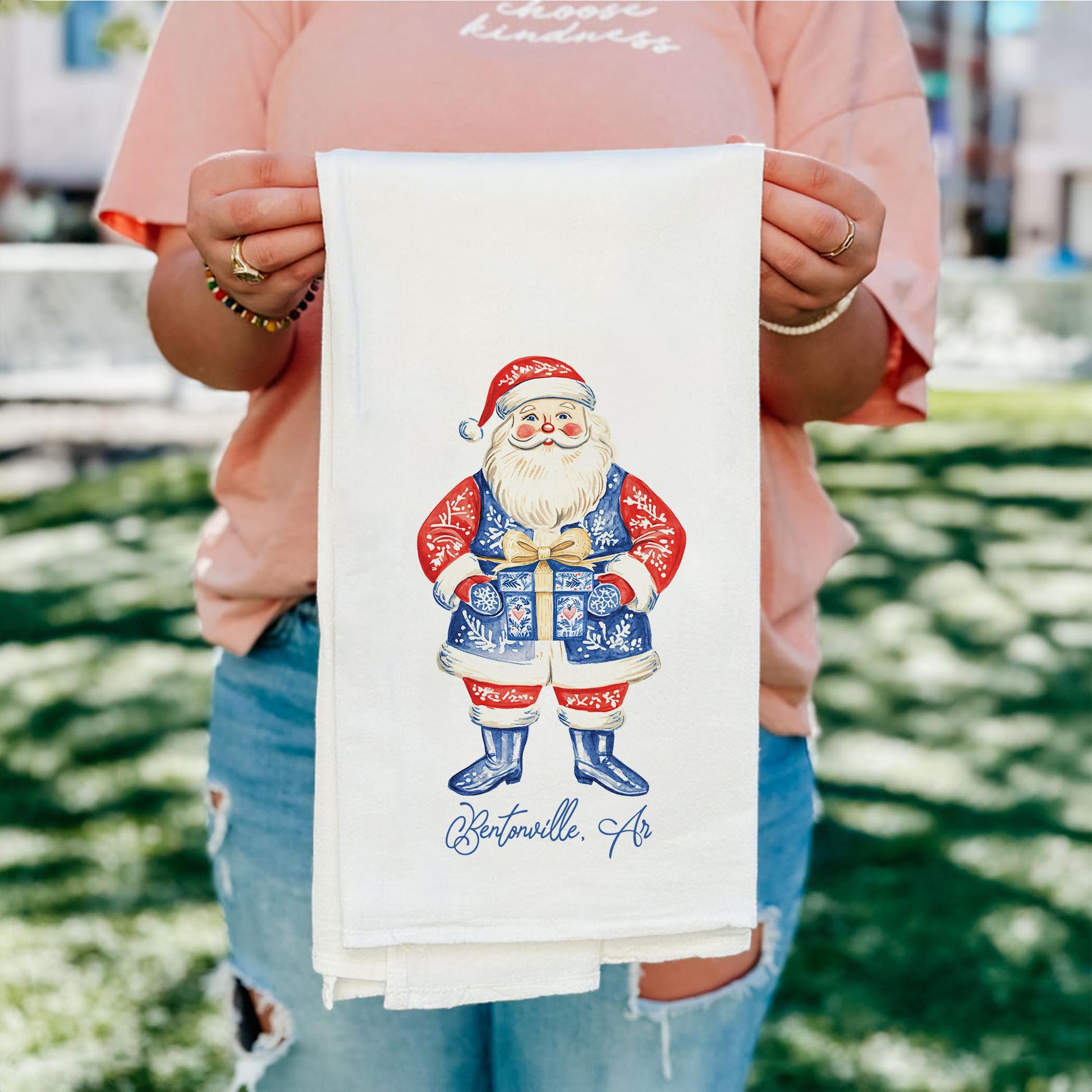 Cotton Tea Towel White-Love+Local Blue Noel - A Grand Millennial Christmas -4