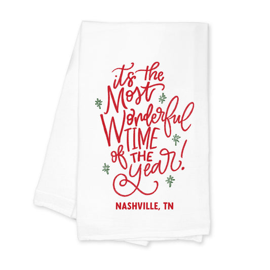 Cotton Tea Towel White-Love+Local Make It Merry -0