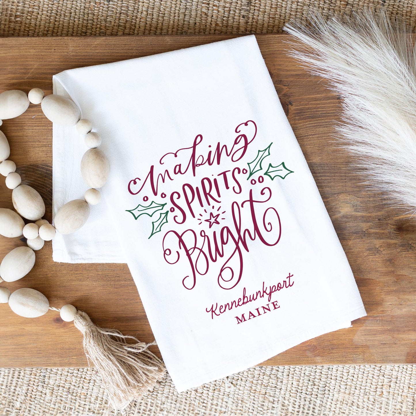 Cotton Tea Towel White-Love + Local Winterberry -1