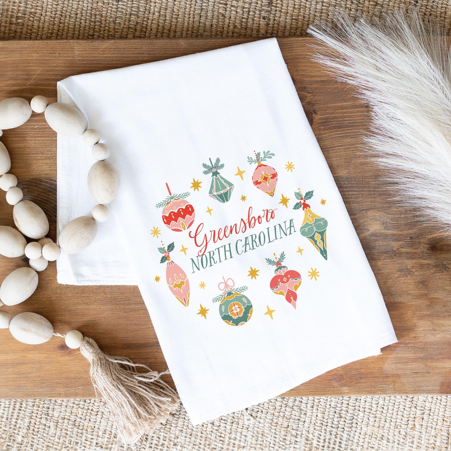 Cotton Tea Towel White-Ornament Gems