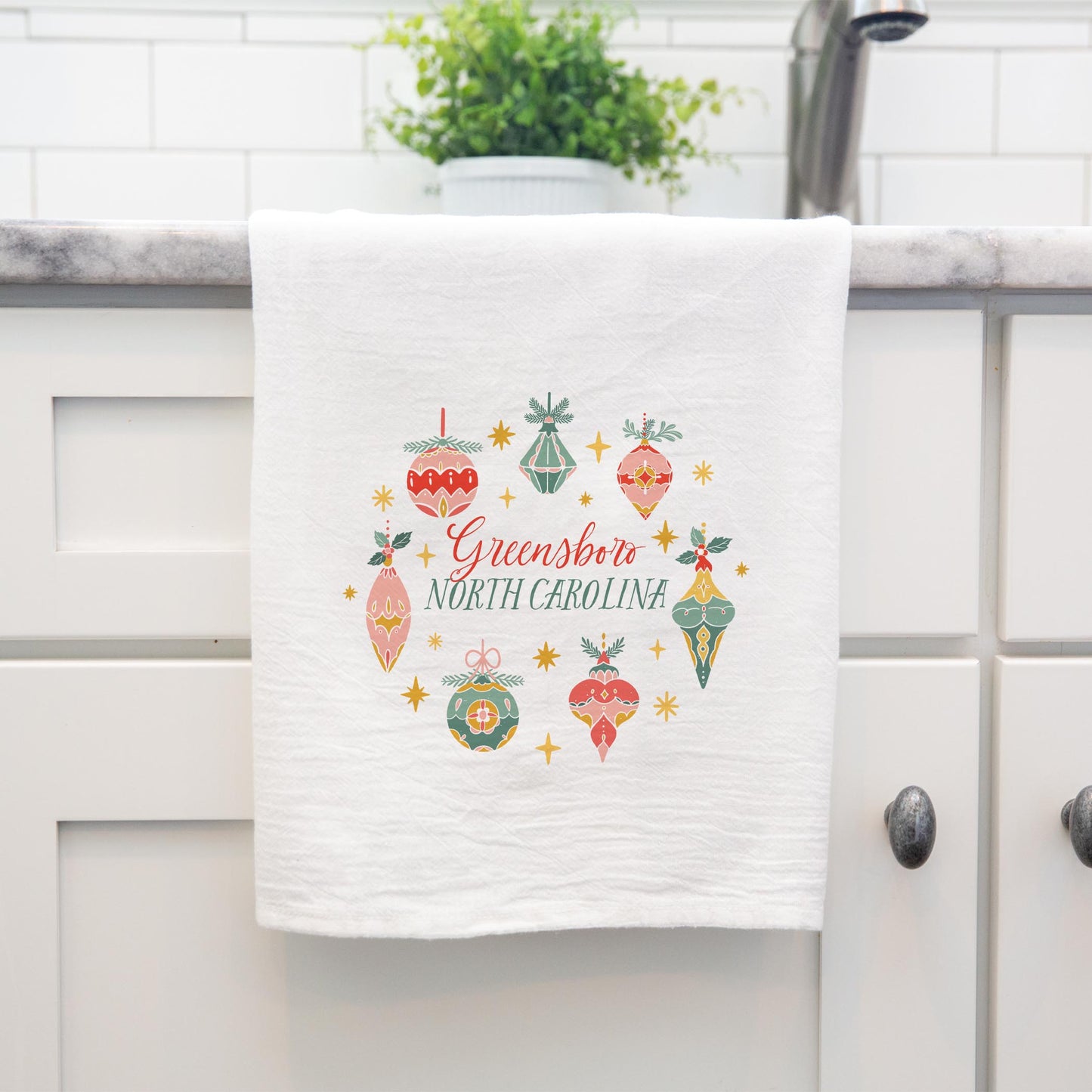 Cotton Tea Towel White-Ornament Gems