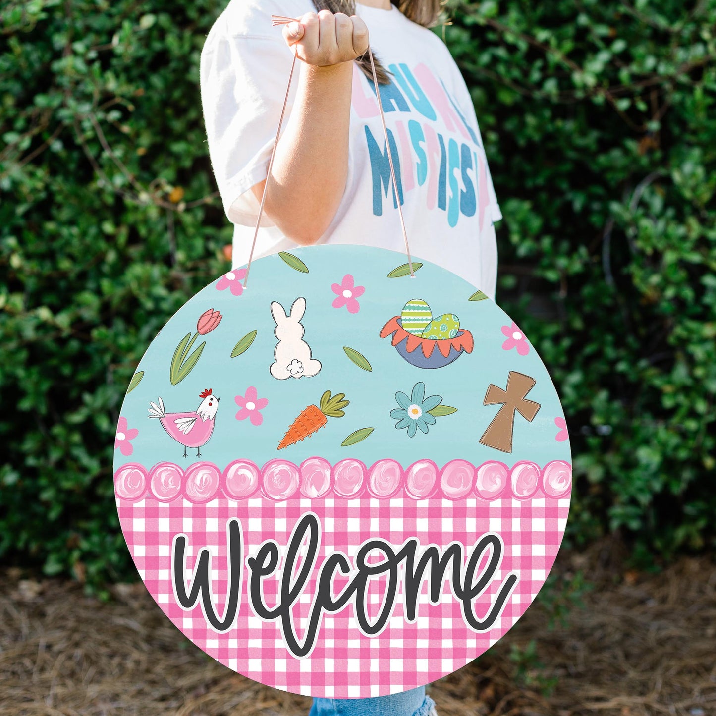 20" Door Hanger-Easter Pattern Welcome