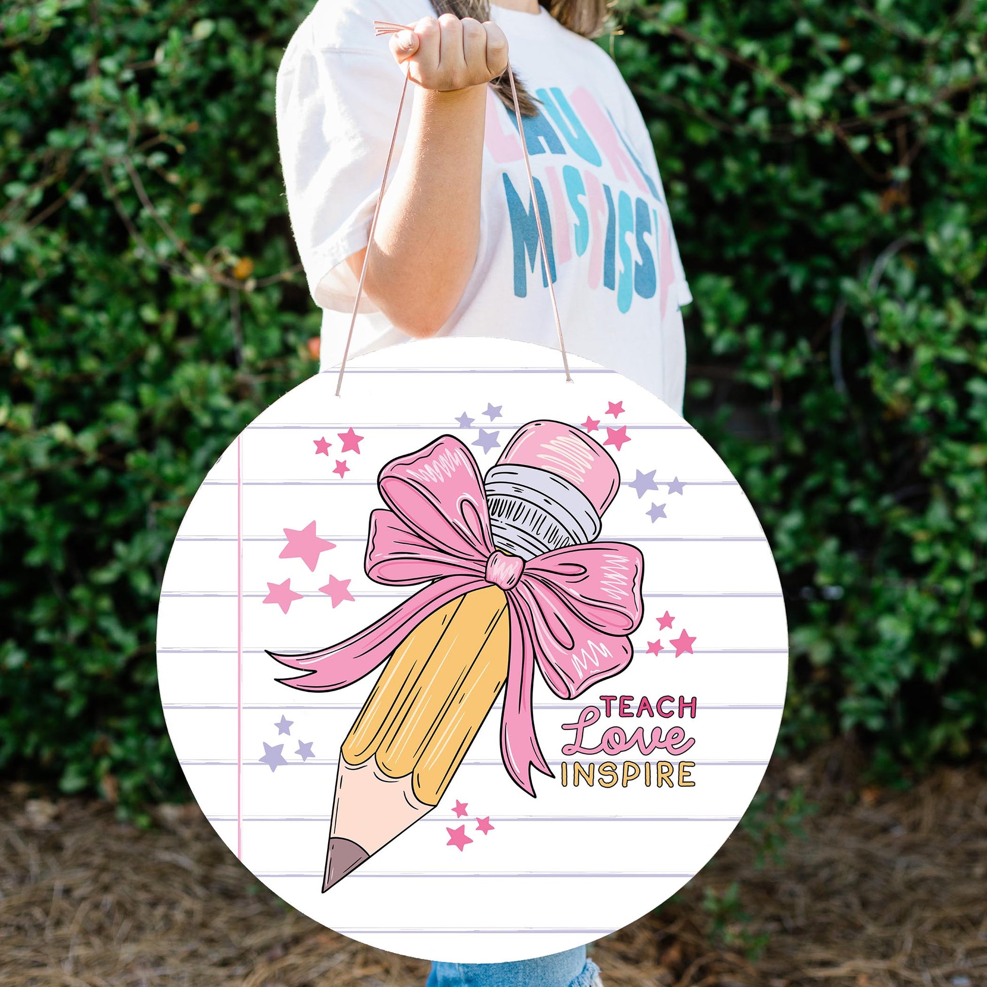 20" Door Hanger-Classroom Coquette Teach Love Inspire -1