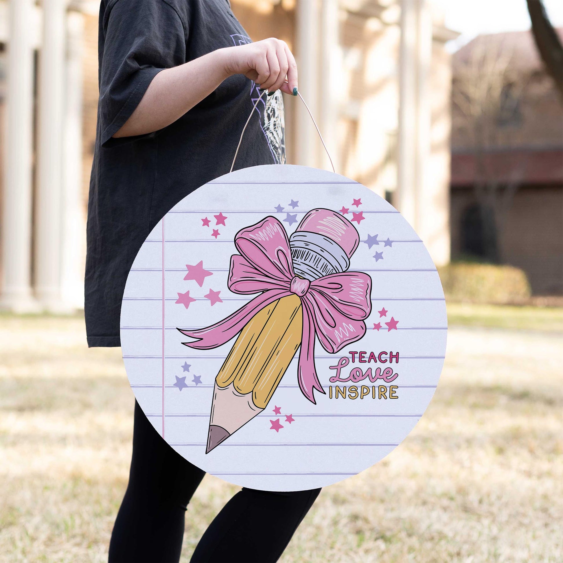 20" Door Hanger-Classroom Coquette Teach Love Inspire -2
