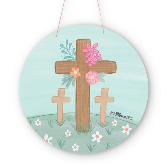 20" Door Hanger-Floral Cross Matthew 28:6