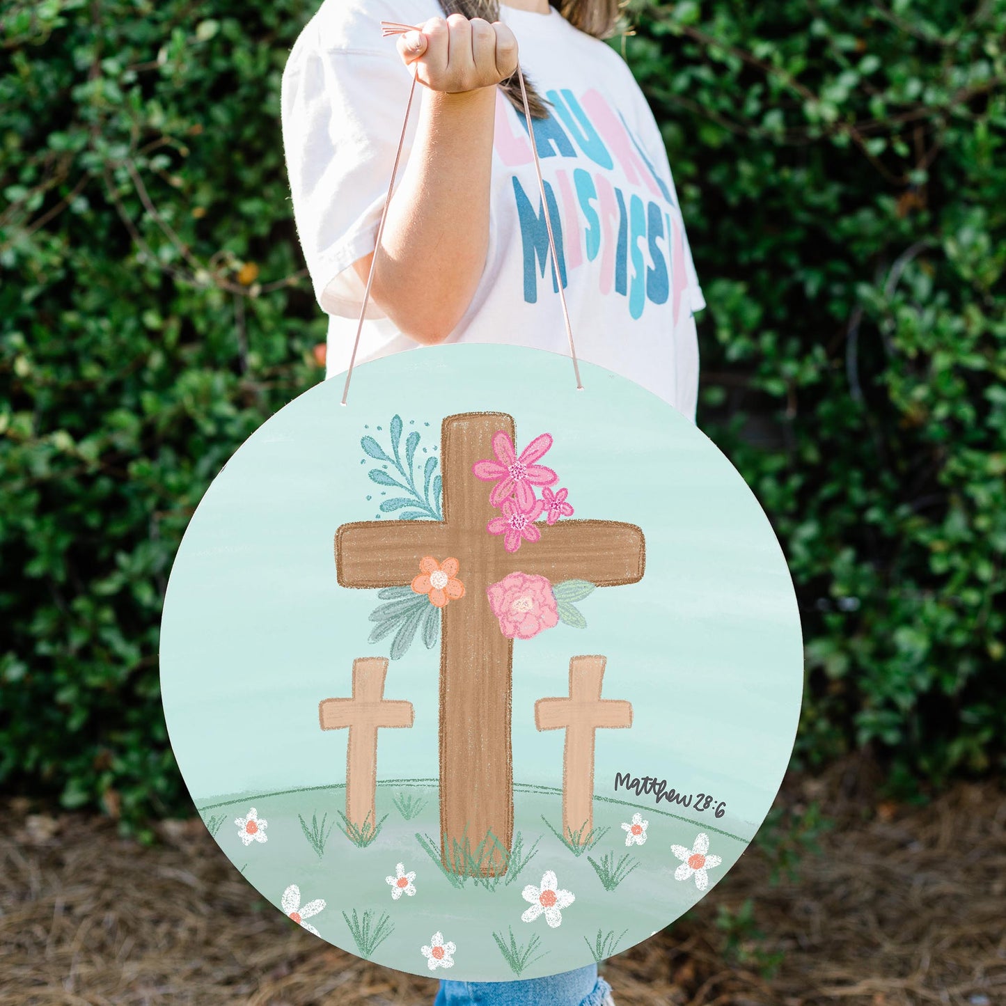 20" Door Hanger-Floral Cross Matthew 28:6