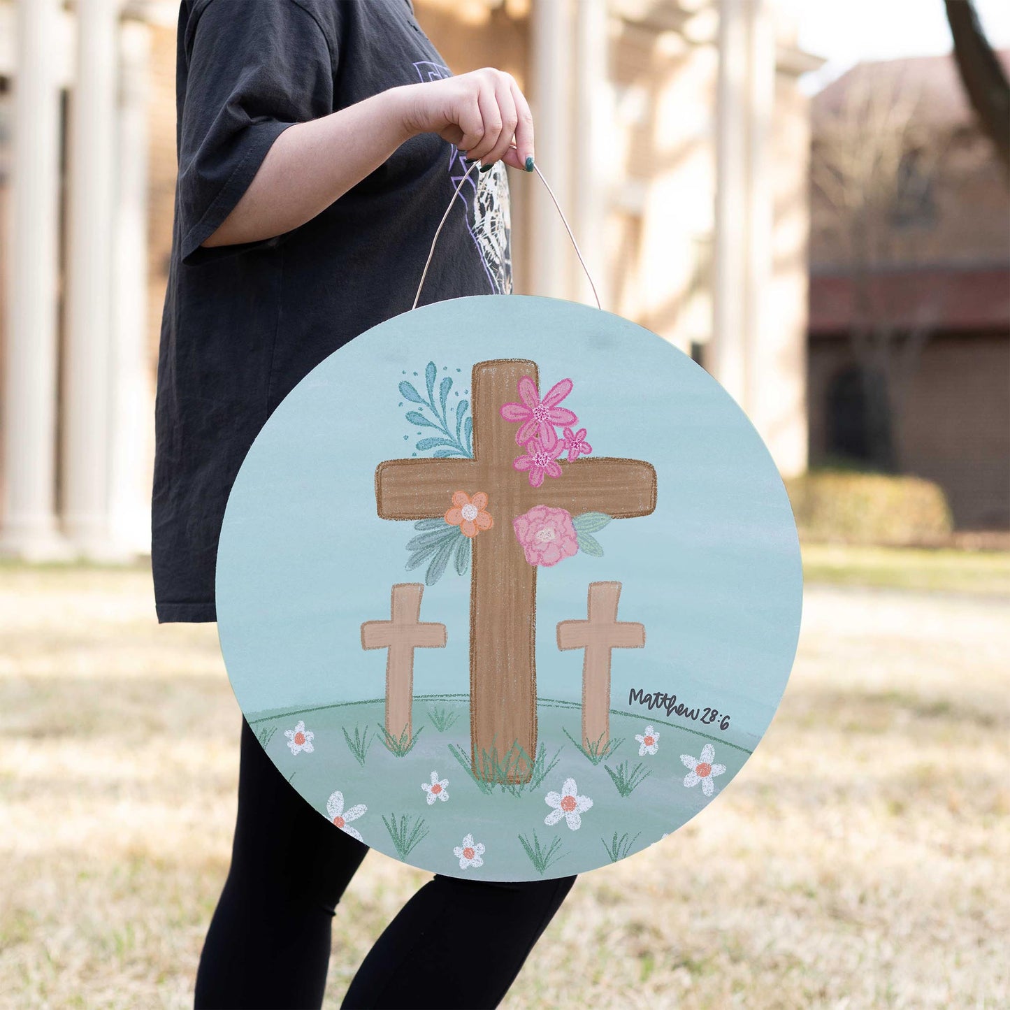 20" Door Hanger-Floral Cross Matthew 28:6