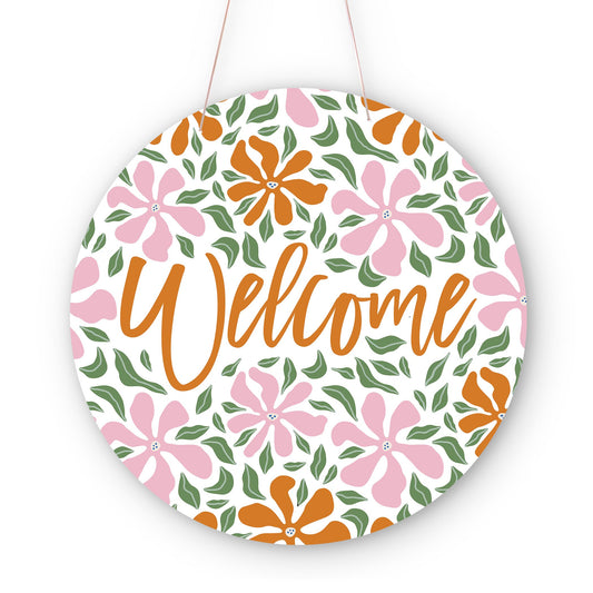 20" Door Hanger-Spring Abstract Floral Welcome