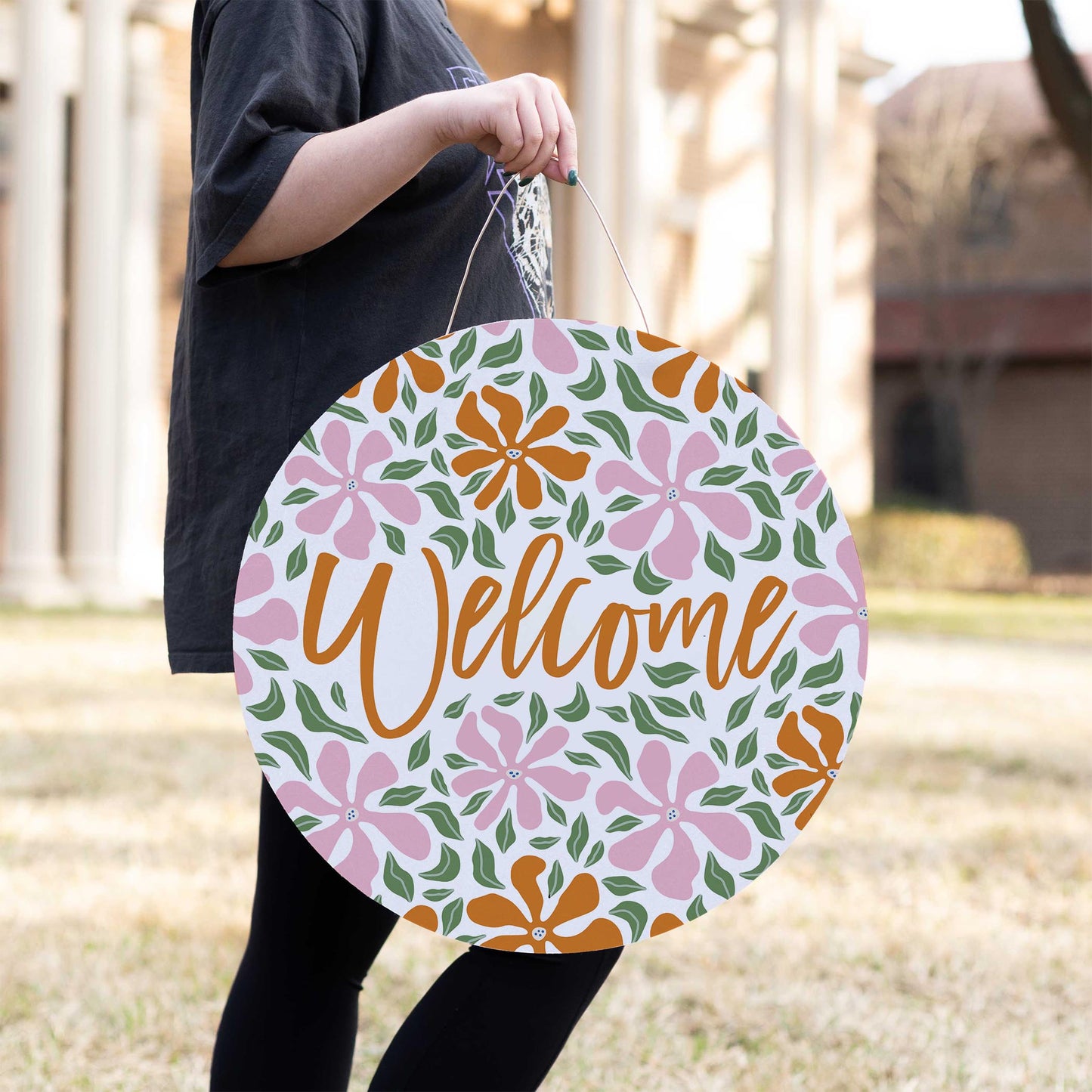 20" Door Hanger-Spring Abstract Floral Welcome