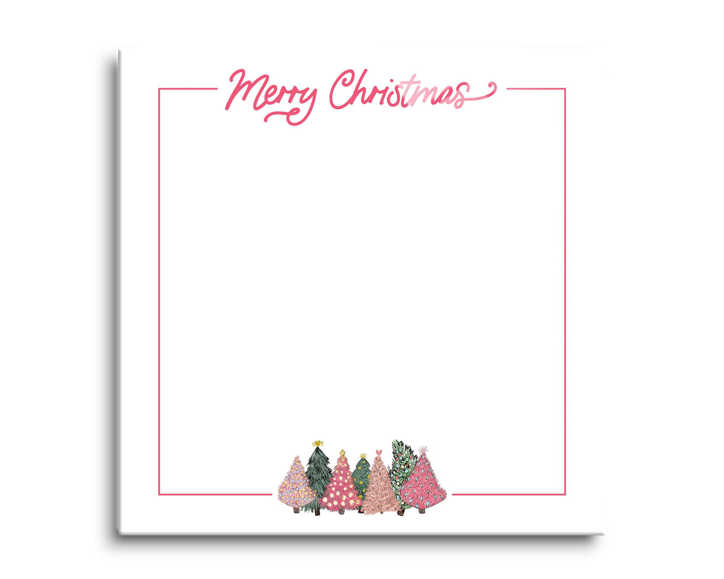 8x8 Glass Dry Erase-Pink Trees Merry Christmas Notes