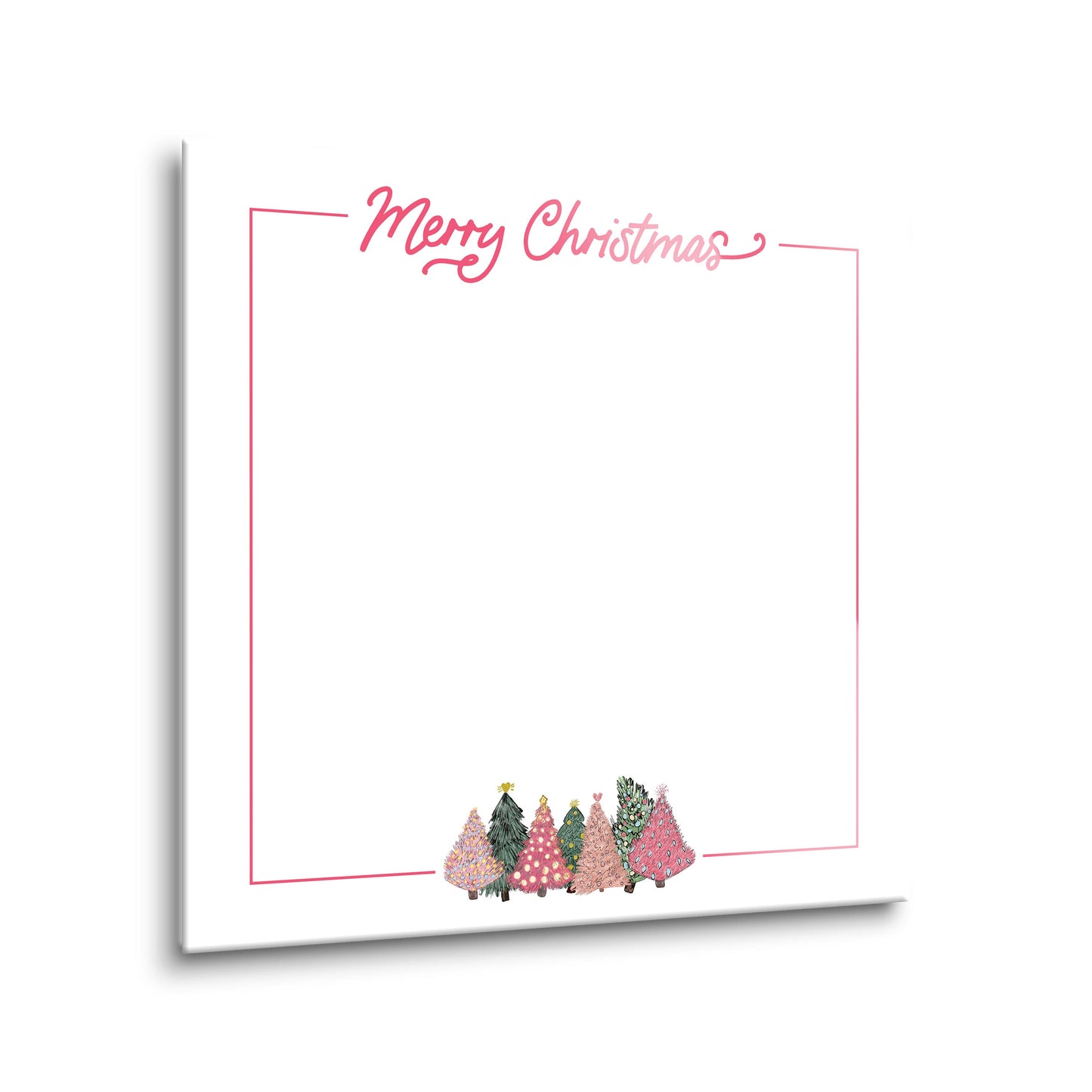 8x8 Glass Dry Erase-Pink Trees Merry Christmas Notes