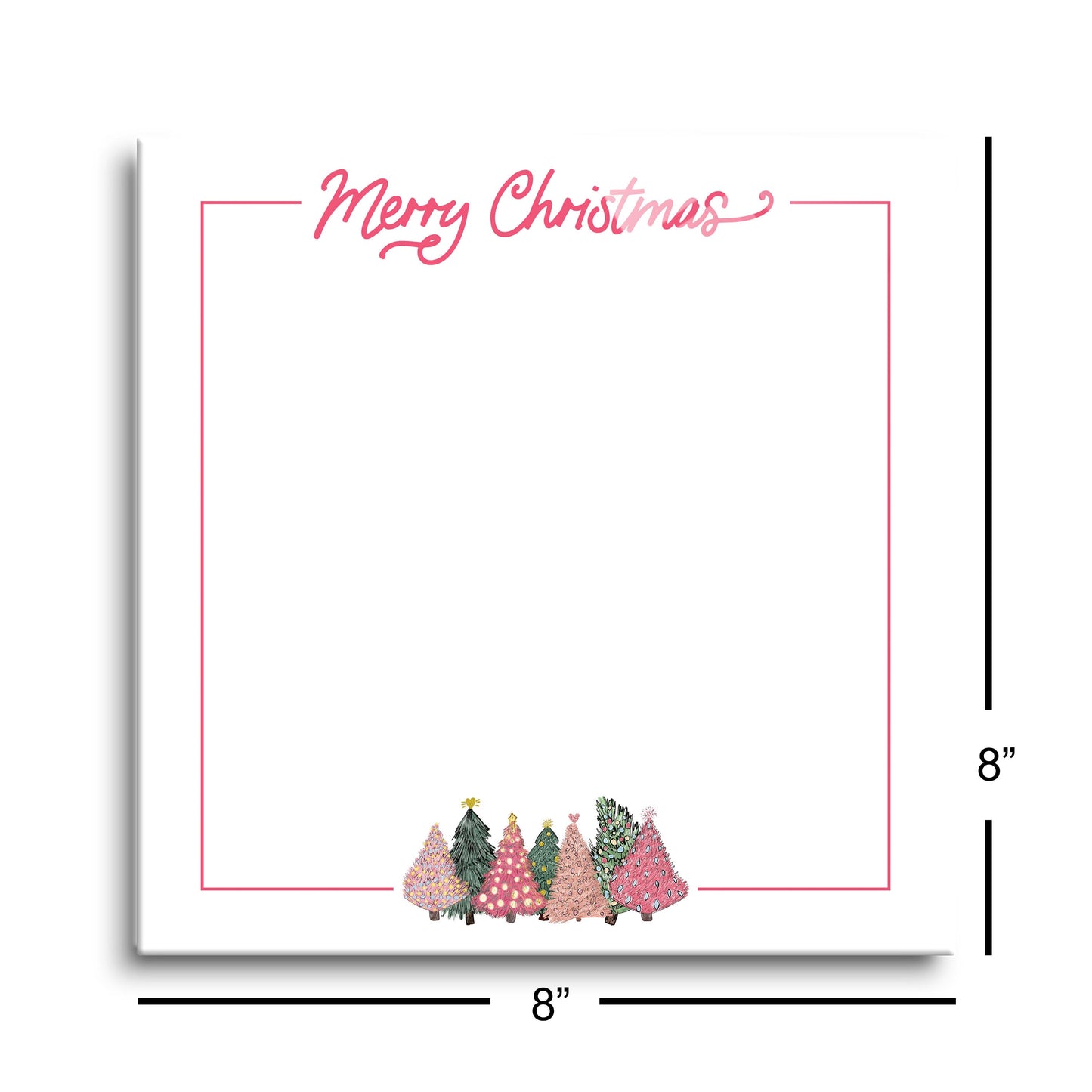 8x8 Glass Dry Erase-Pink Trees Merry Christmas Notes