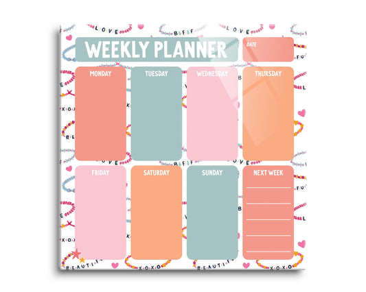 8x8 Glass Dry Erase-Weekly Planner Friendship Bracelets