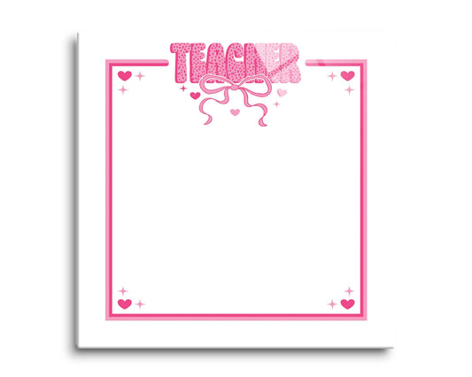 8x8 Glass Dry Erase-Classroom Coquette Teacher Hearts & Bow Notes -0