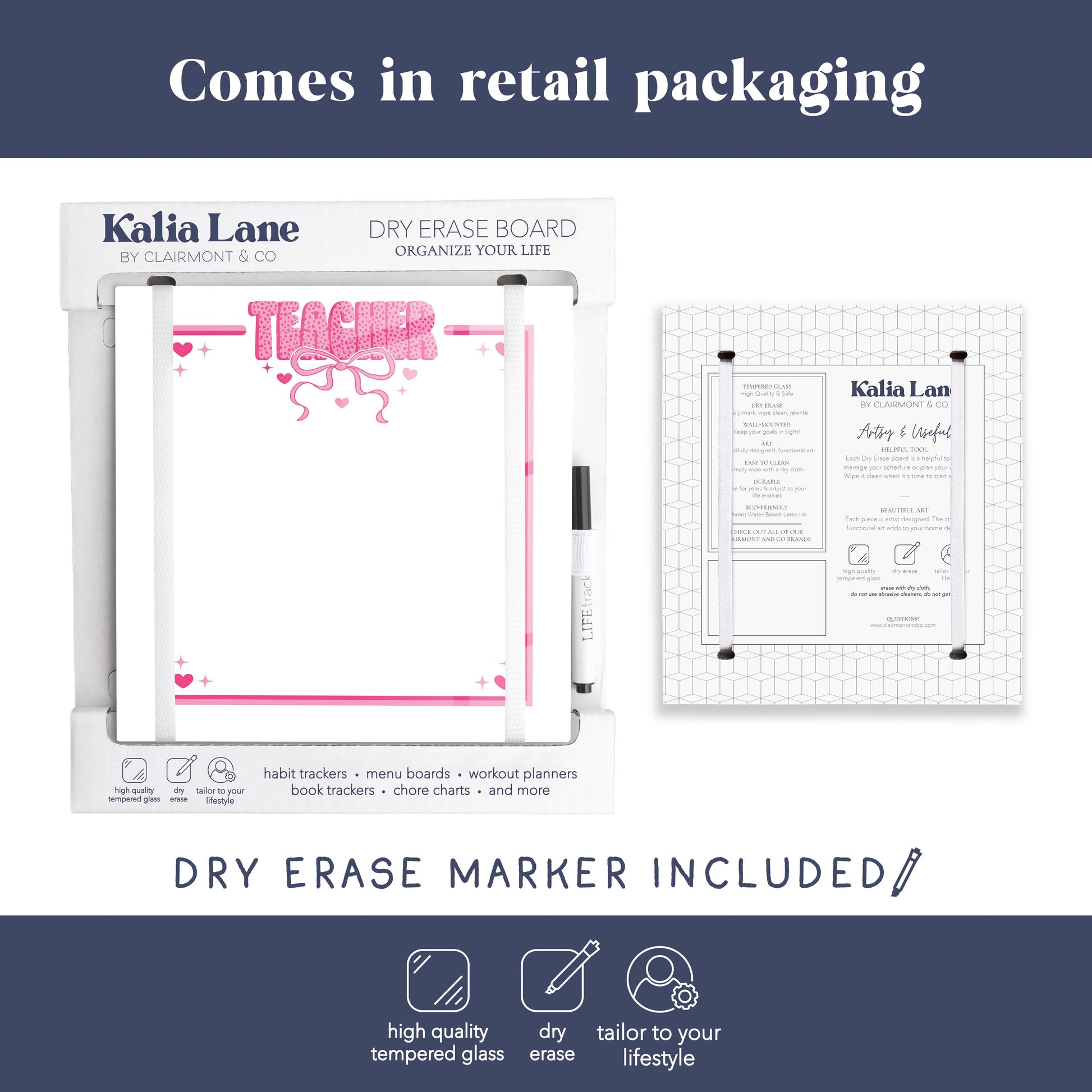 8x8 Glass Dry Erase-Classroom Coquette Teacher Hearts & Bow Notes -3