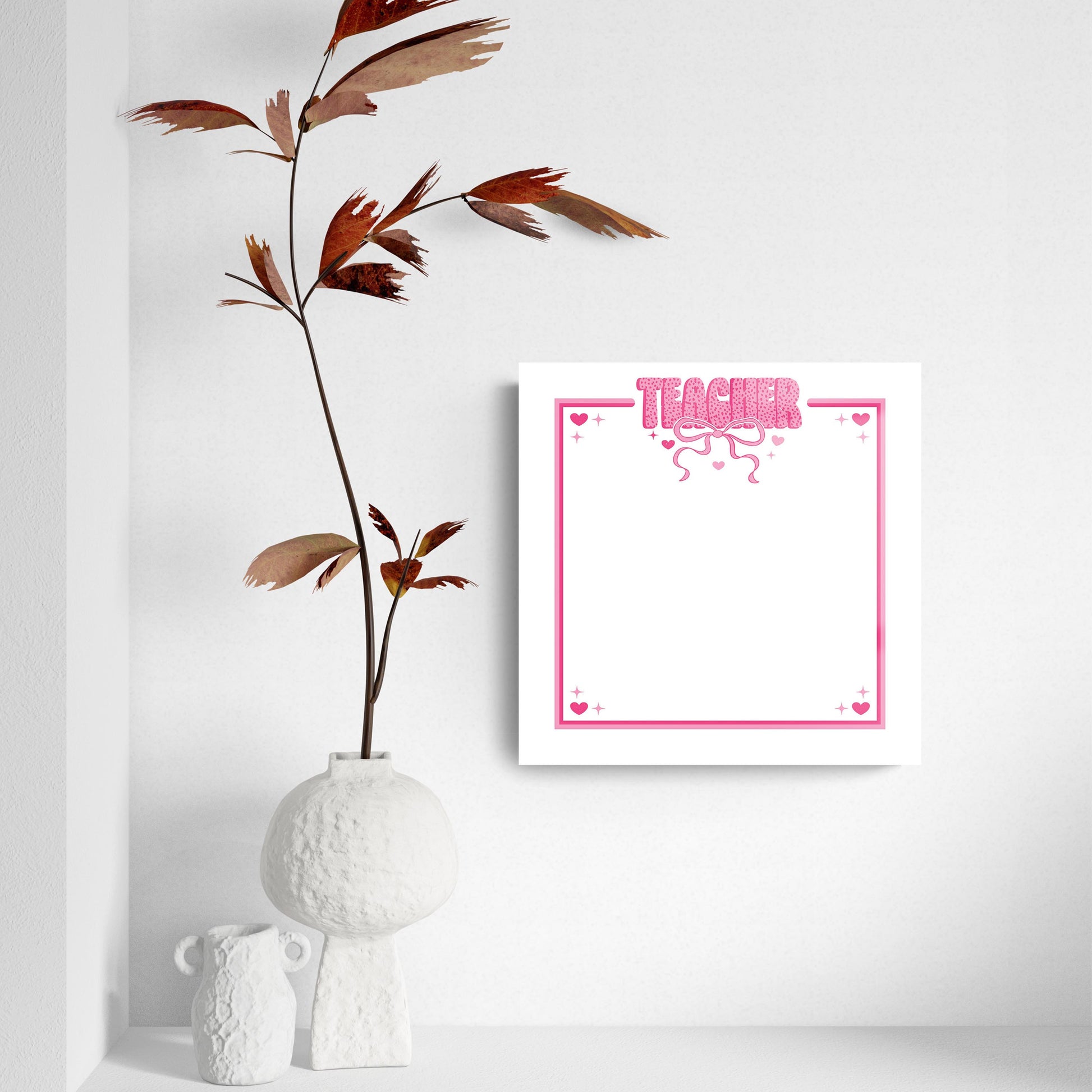 8x8 Glass Dry Erase-Classroom Coquette Teacher Hearts & Bow Notes -4