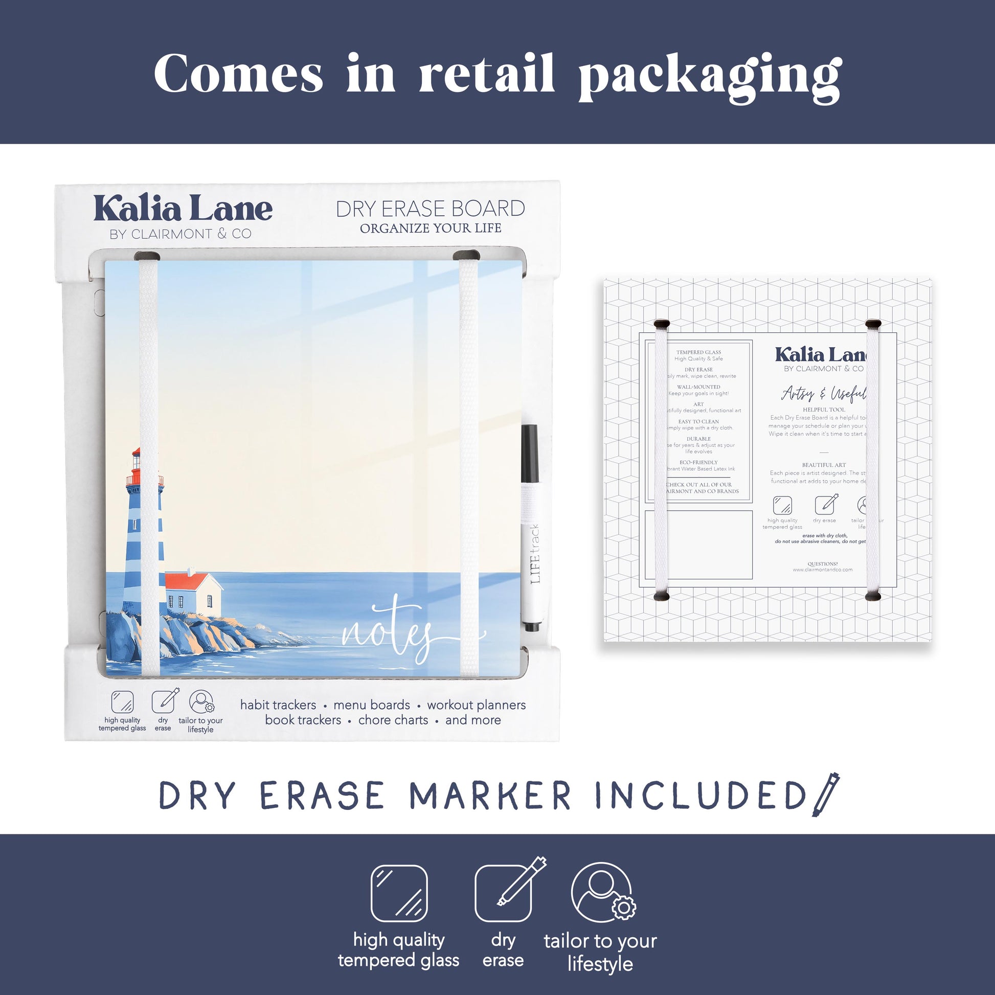8x8 Glass Dry Erase-New England Tides Lighthouse Notes -3