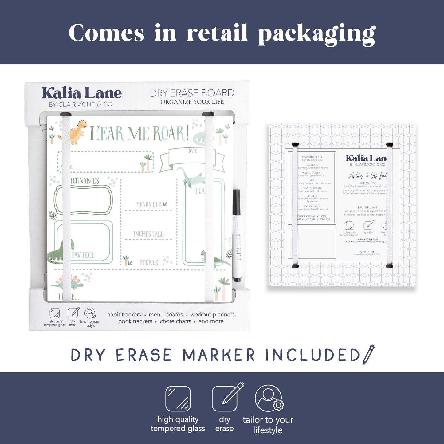 8x8 Glass Dry Erase-Dinosaur Nursery Hear Me Roar Dashboard -3