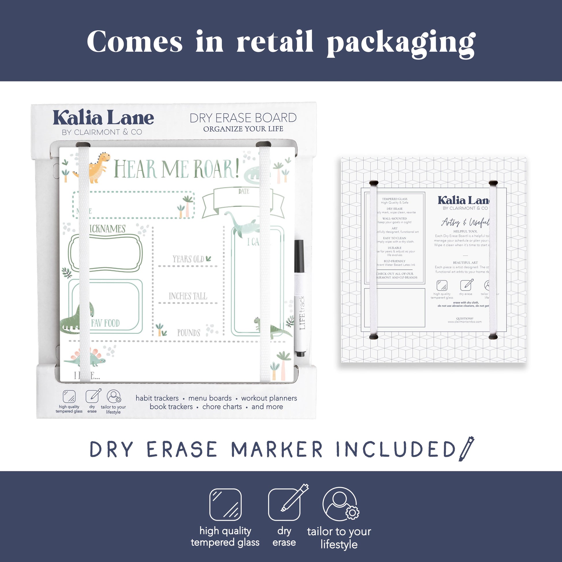 8x8 Glass Dry Erase-Dinosaur Nursery Hear Me Roar Dashboard -3