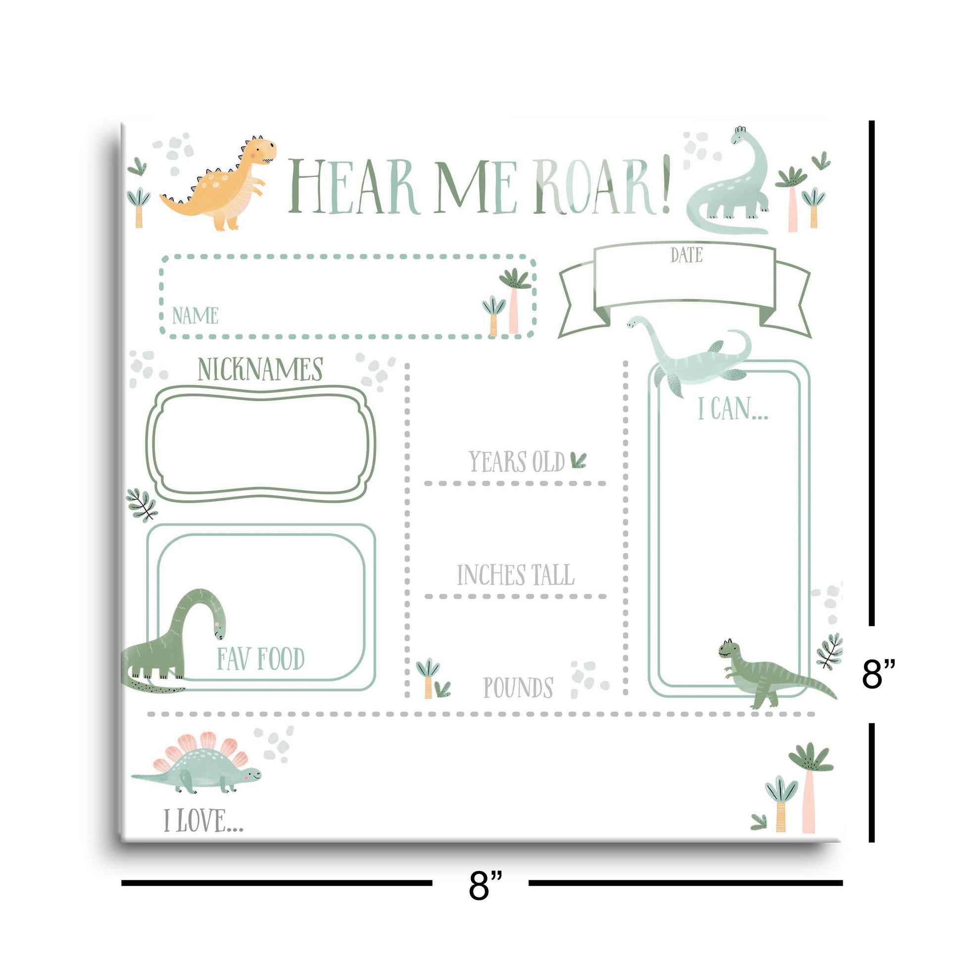 8x8 Glass Dry Erase-Dinosaur Nursery Hear Me Roar Dashboard -8