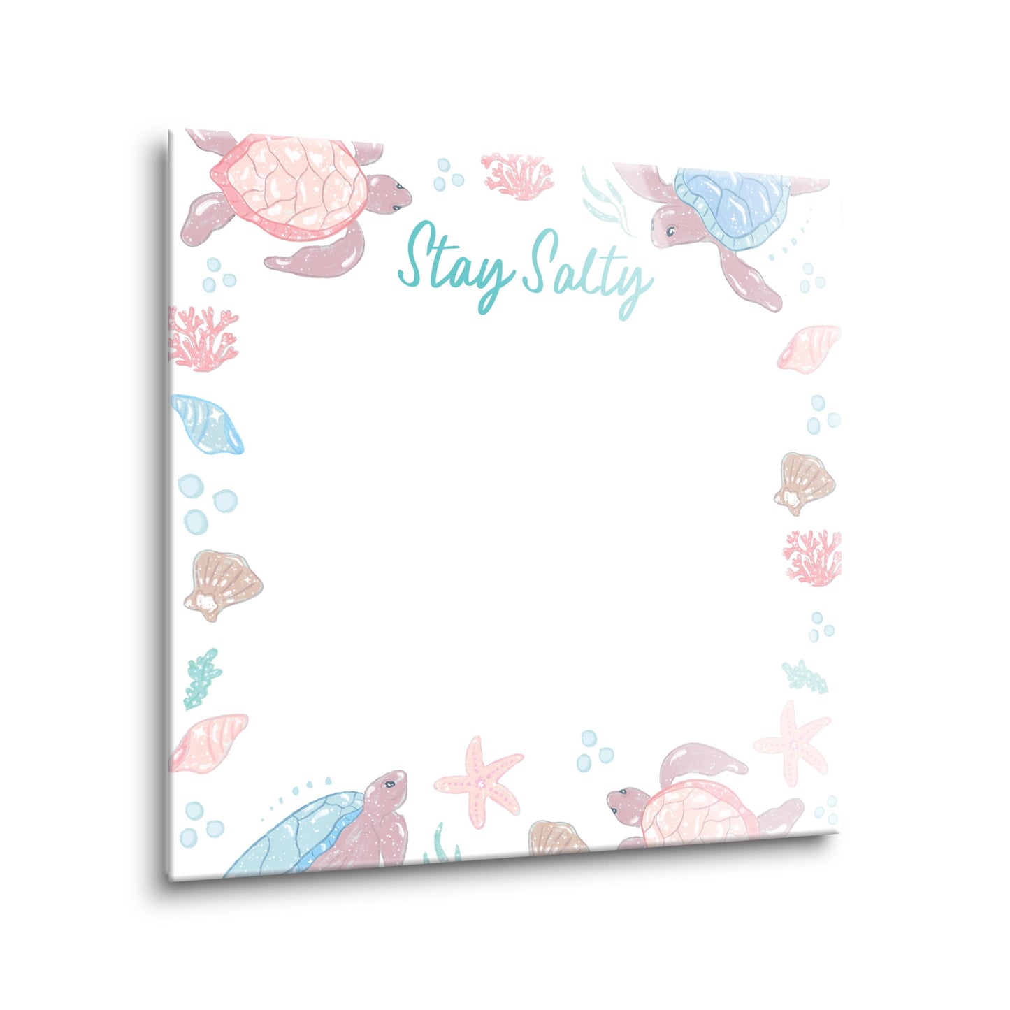 8x8 Glass Dry Erase-Coastal Sea Turtles Stay Salty Notes