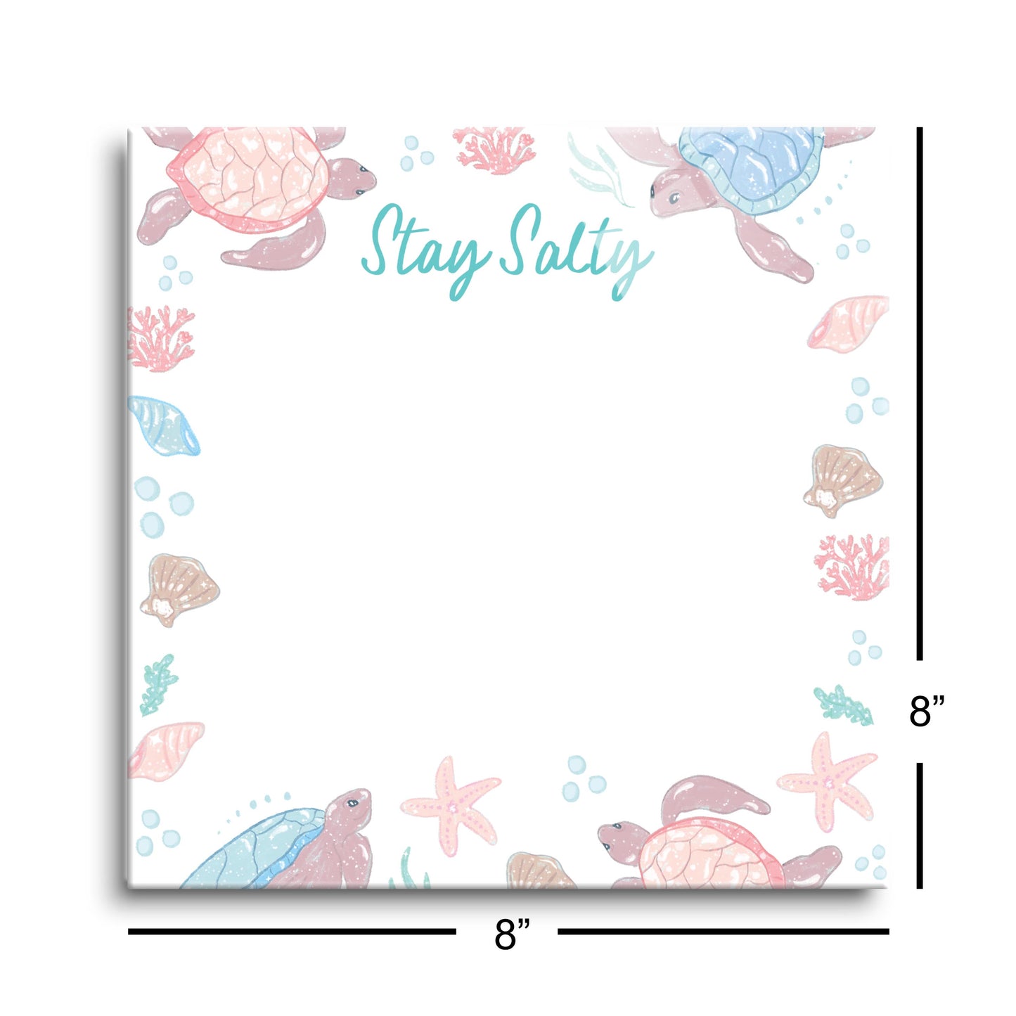 8x8 Glass Dry Erase-Coastal Sea Turtles Stay Salty Notes