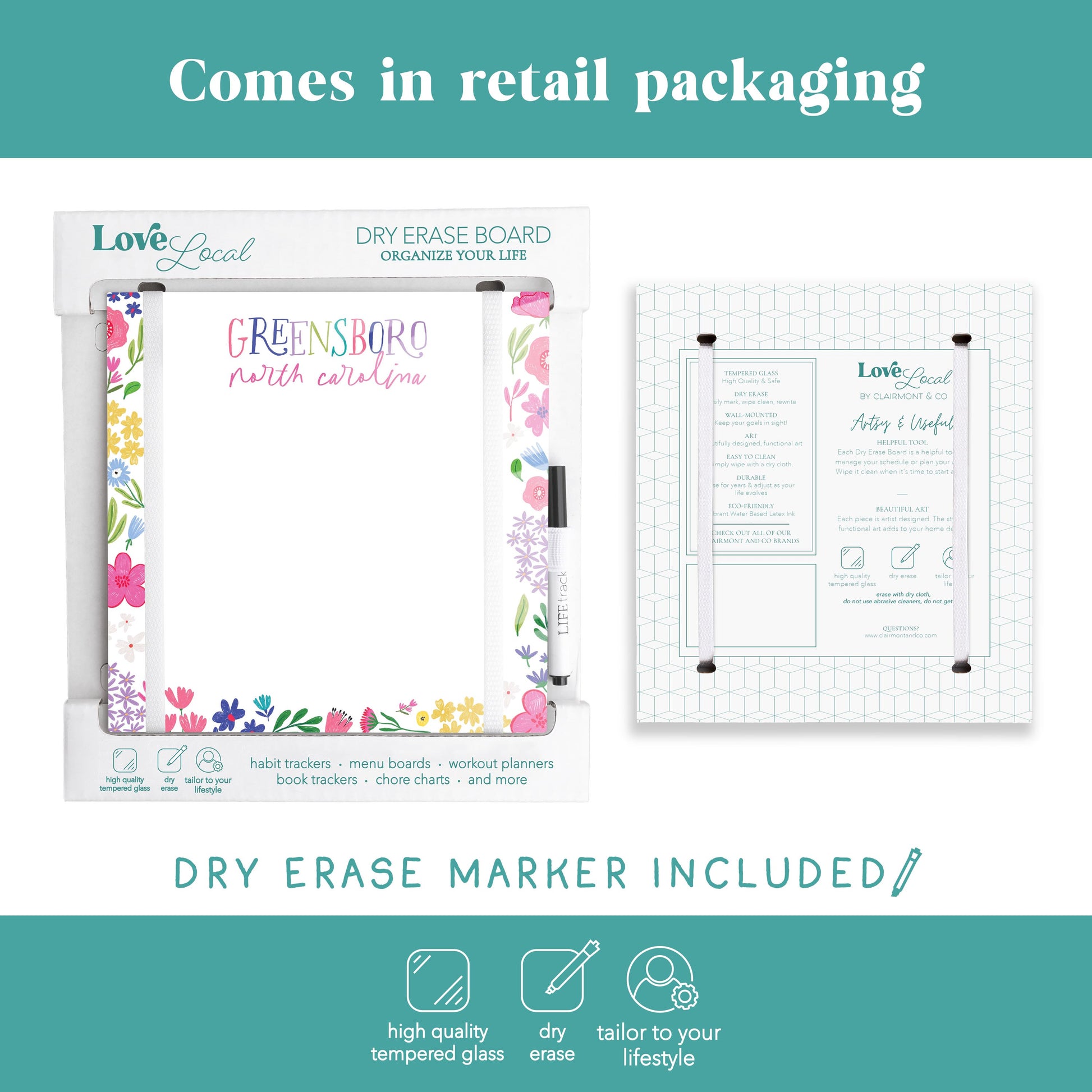 8x8 Glass Dry Erase-Flower Confetti City & State -5