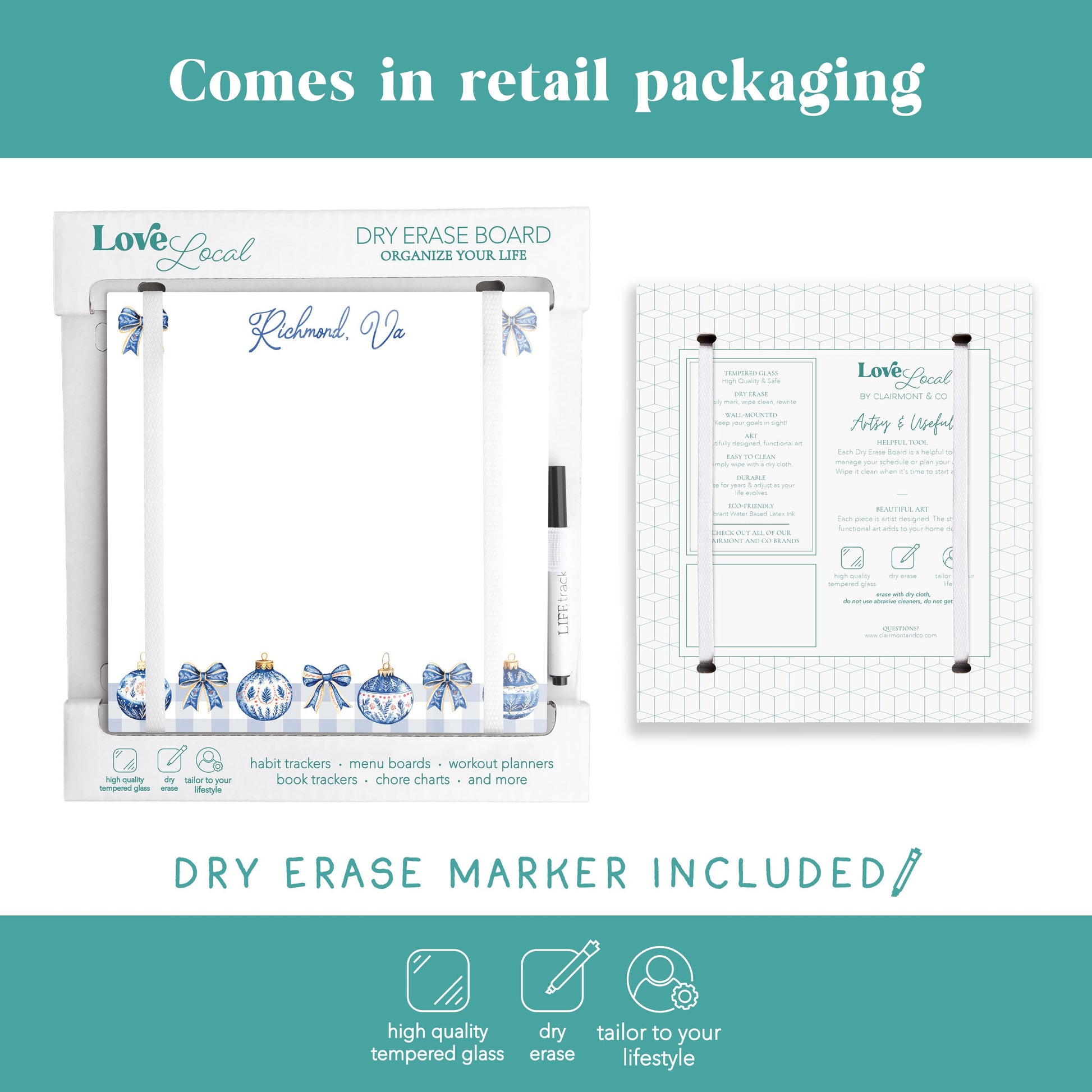 8x8 Glass Dry Erase-Love+Local Blue Noel - A Grand Millennial Christmas -5