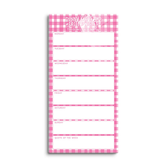 8x16 Glass Dry Erase-Pink Plaid Pattern Weekly Menu