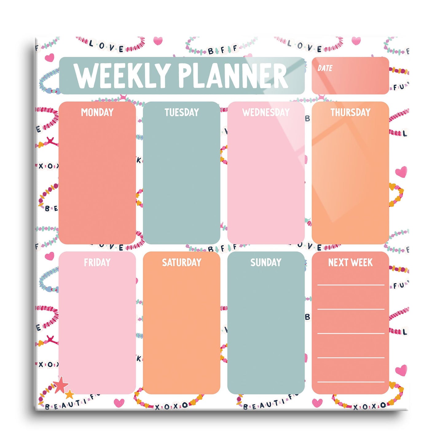 12x12 Glass Dry Erase-Weekly Planner Friendship Bracelets