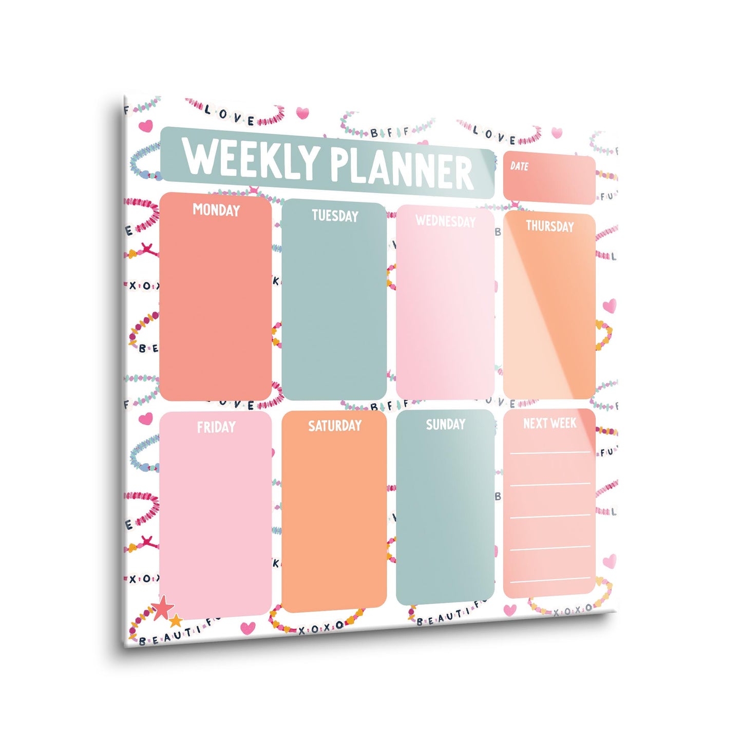 12x12 Glass Dry Erase-Weekly Planner Friendship Bracelets