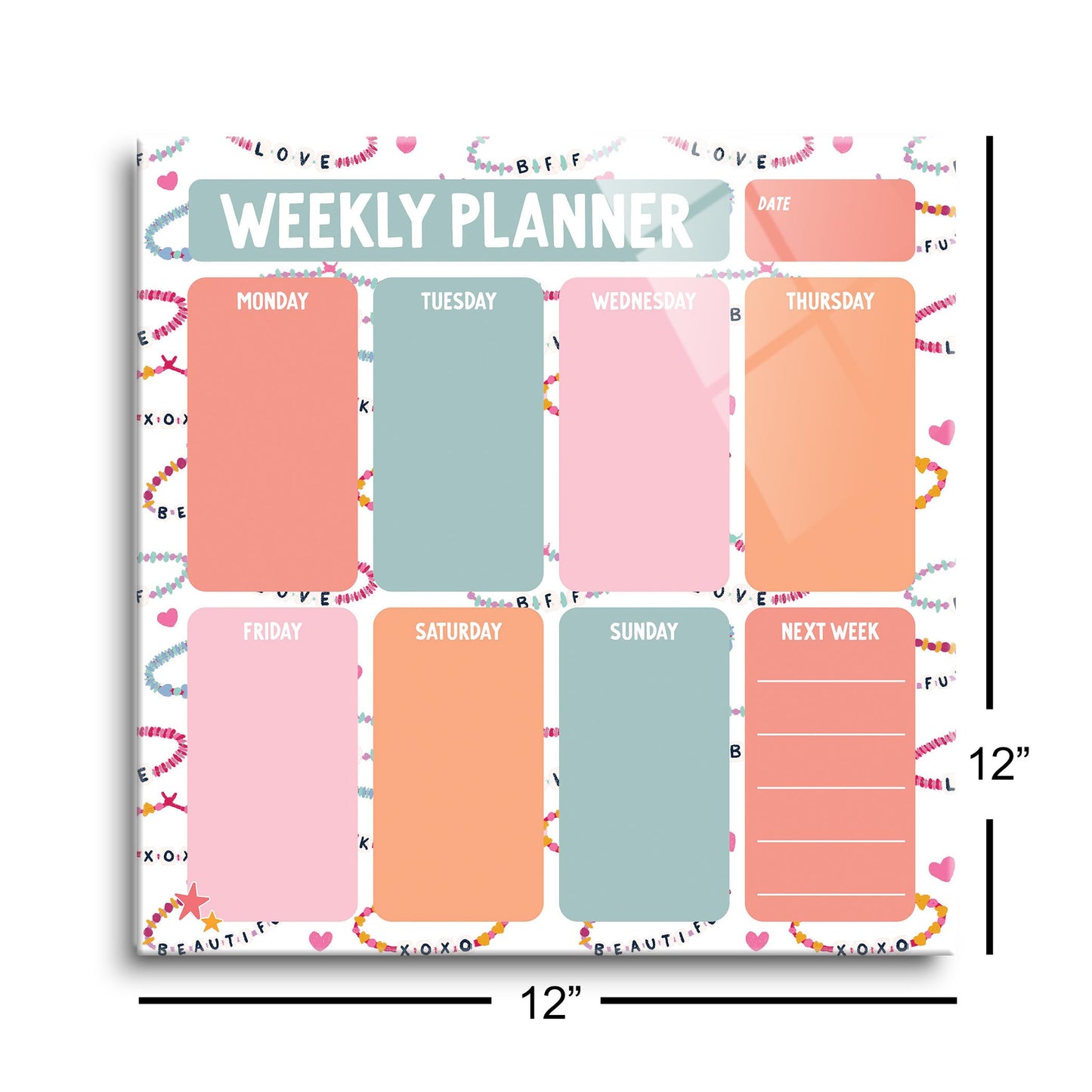 12x12 Glass Dry Erase-Weekly Planner Friendship Bracelets