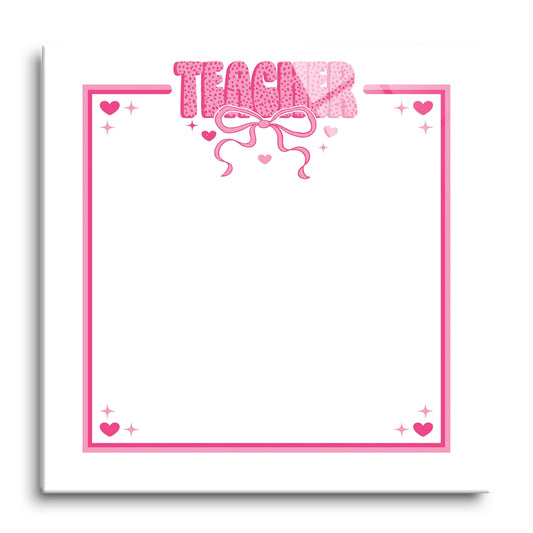 12x12 Glass Dry Erase-Classroom Coquette Teacher Hearts & Bow Notes -0