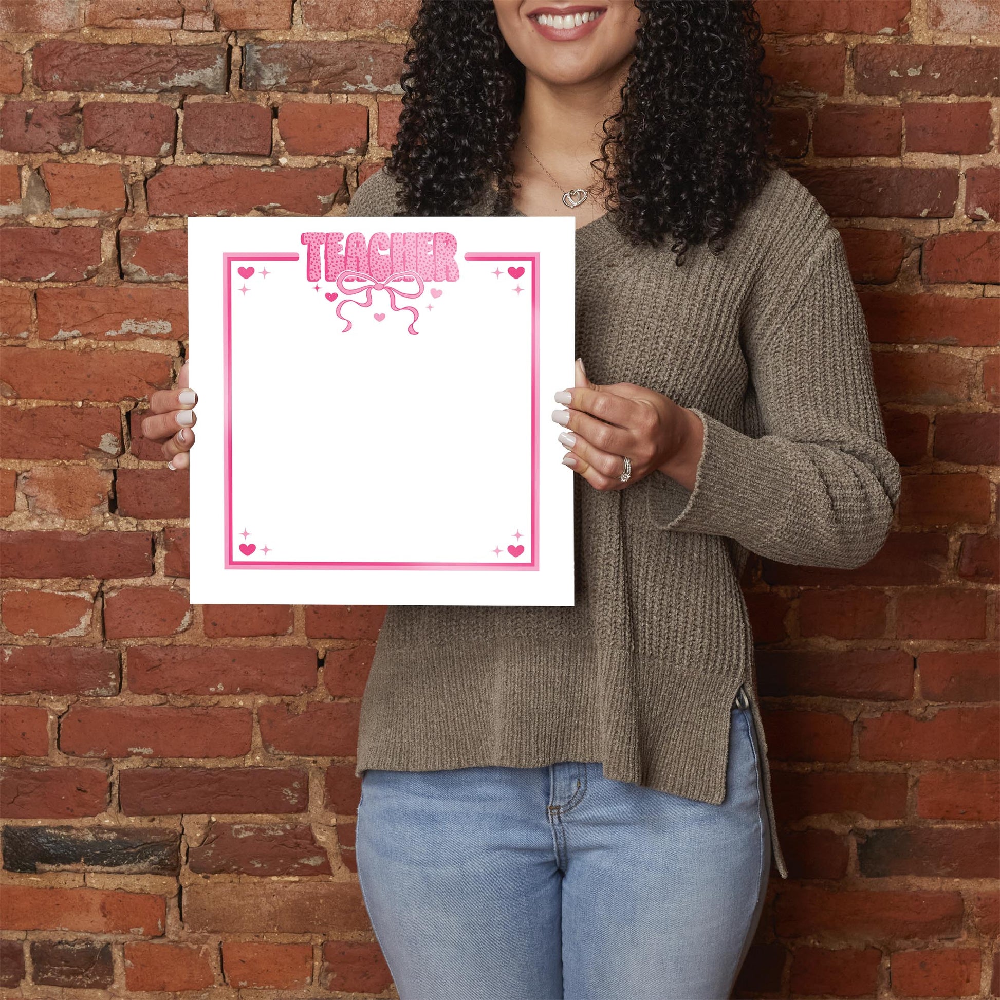 12x12 Glass Dry Erase-Classroom Coquette Teacher Hearts & Bow Notes -2