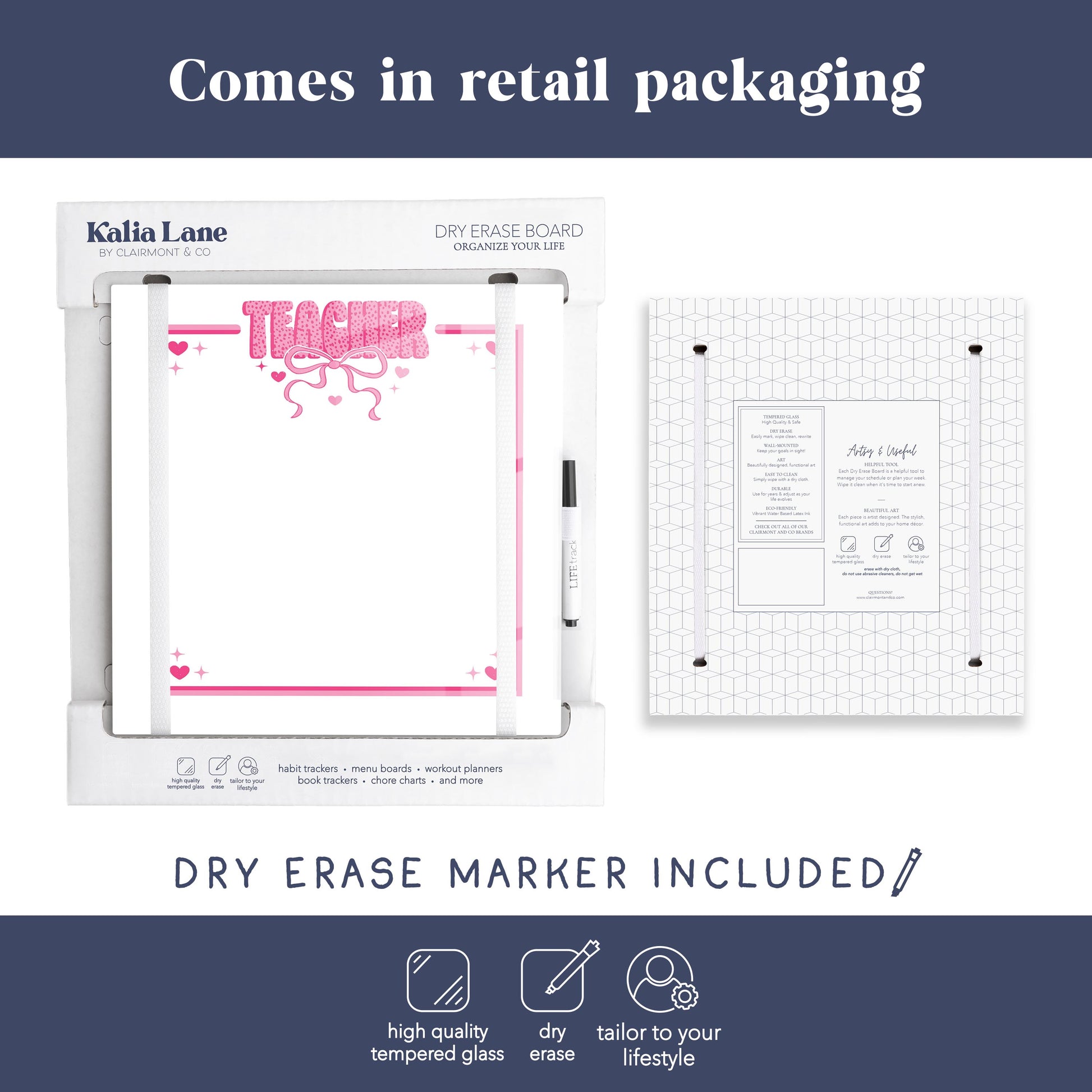 12x12 Glass Dry Erase-Classroom Coquette Teacher Hearts & Bow Notes -3