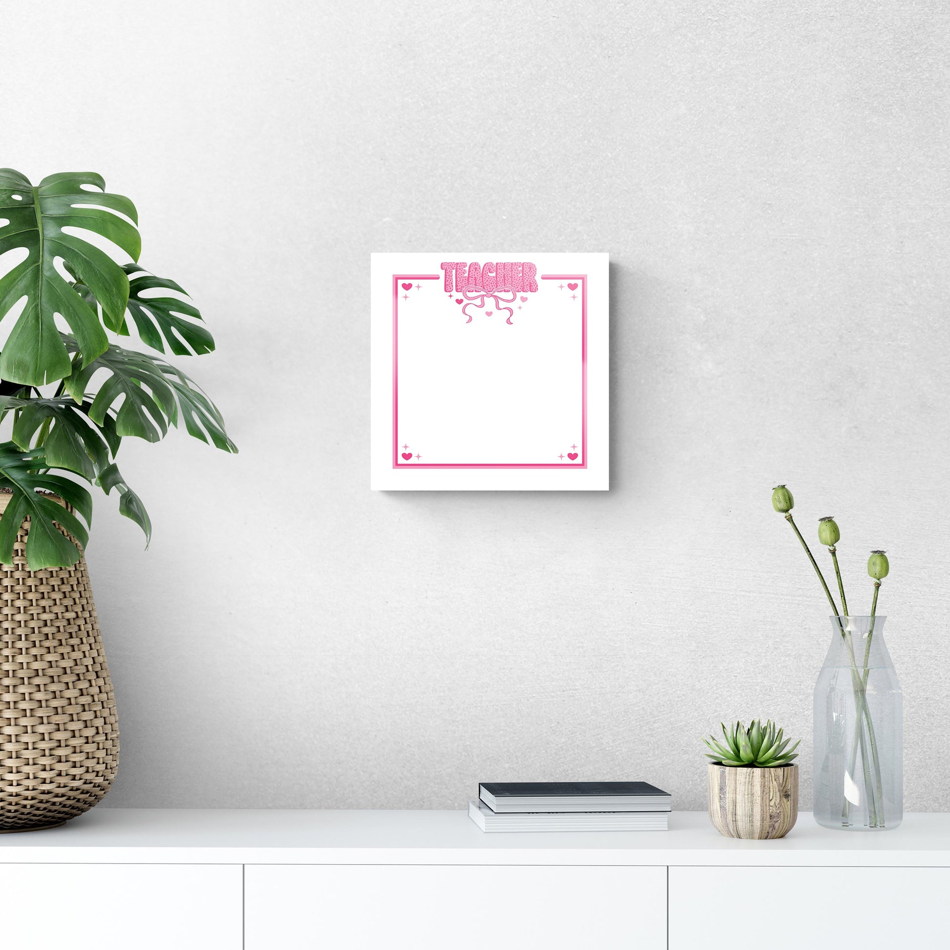 12x12 Glass Dry Erase-Classroom Coquette Teacher Hearts & Bow Notes -5