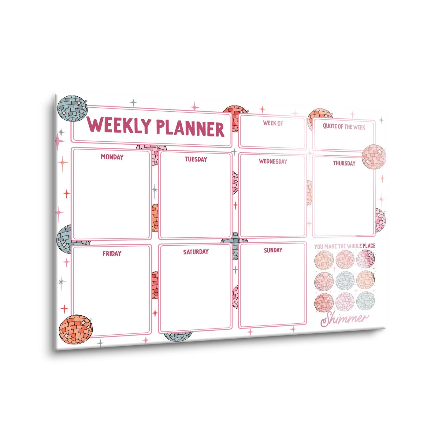 12x16 Glass Dry Erase Horizontal-Weekly Planner Disco Balls