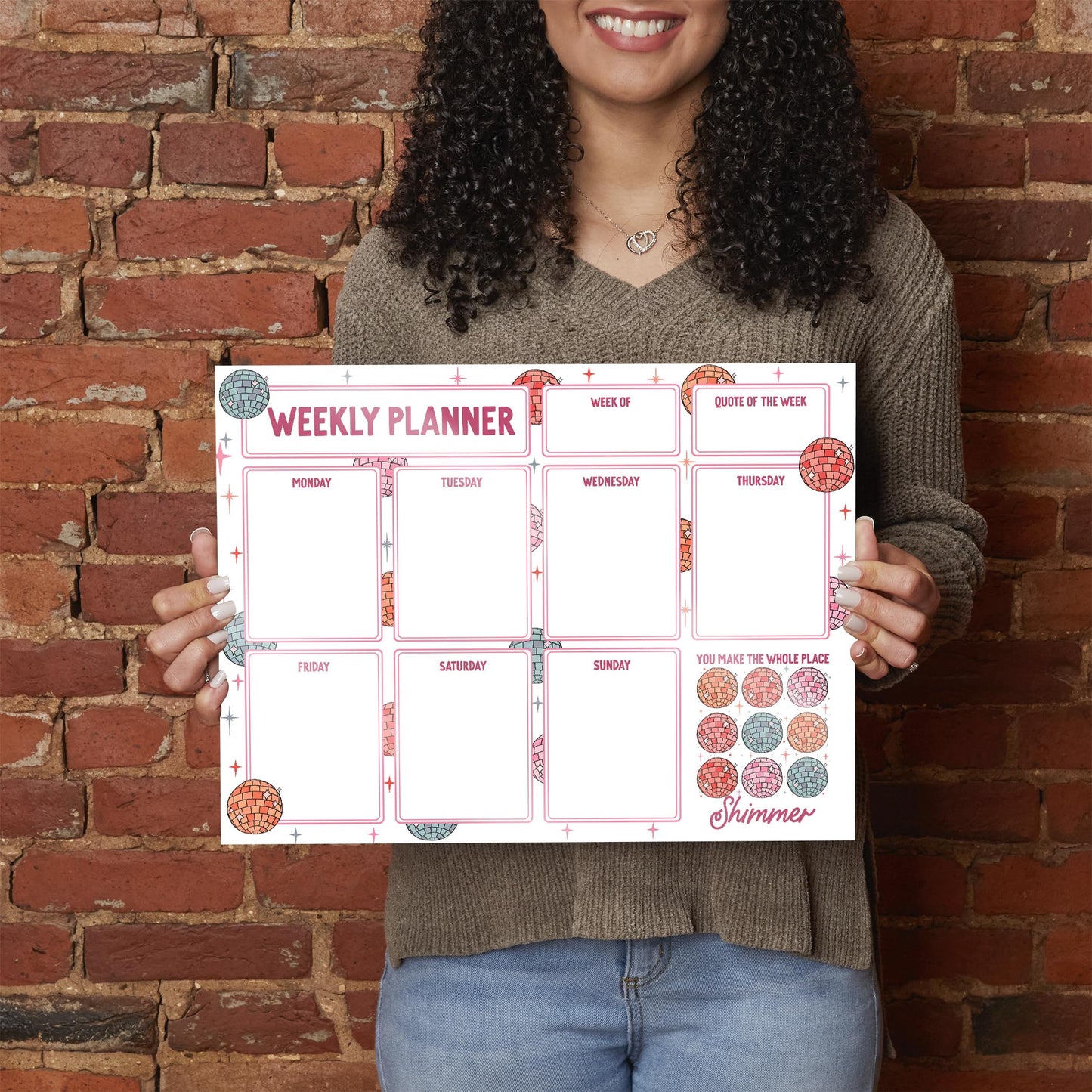 12x16 Glass Dry Erase Horizontal-Weekly Planner Disco Balls